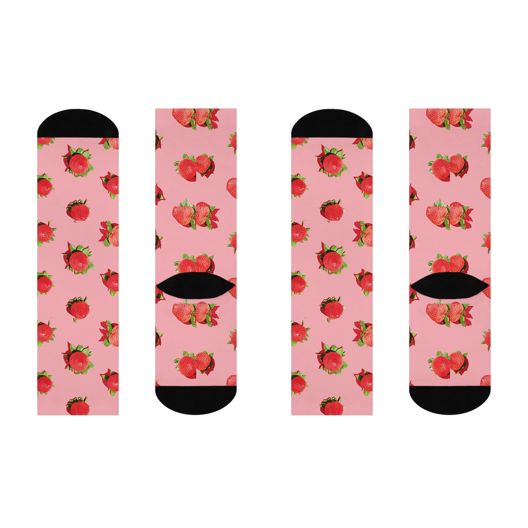 Strawberry Print Crew Socks Pink Socks with Strawberry Pattern Gift for Her Fruit Print Socks