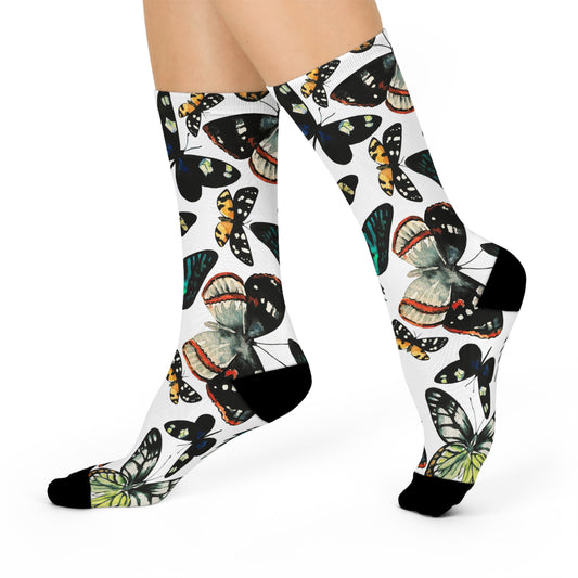 Butterfly Print Cushioned Crew Socks