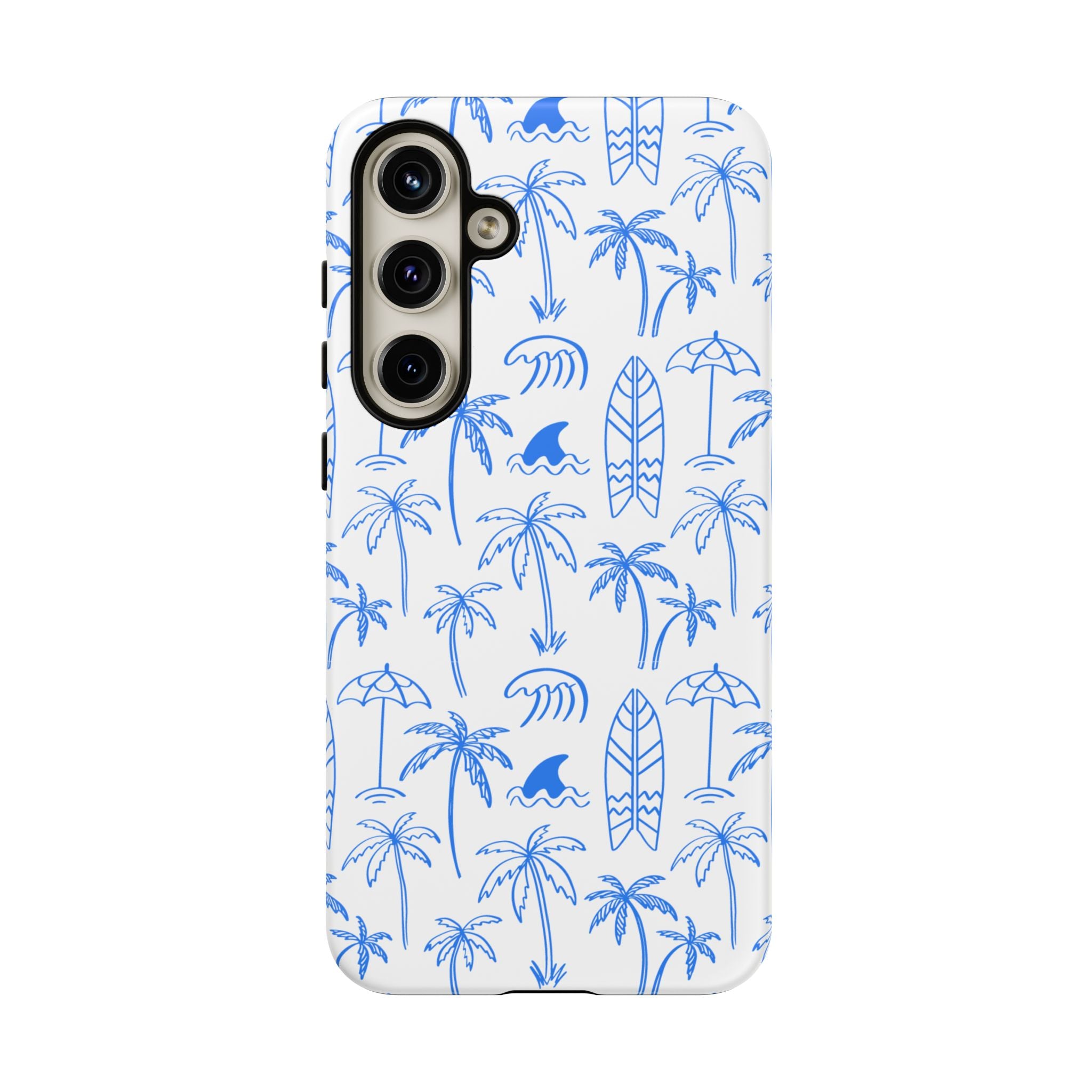 Tropical Beach Phone Case for iPhone, Samsung Galaxy, Google Pixel Palm Trees and Surfboards Design, Coastal Style, Durable Protection