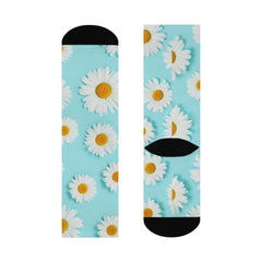 Blue Daisy Print Cushioned Crew Socks