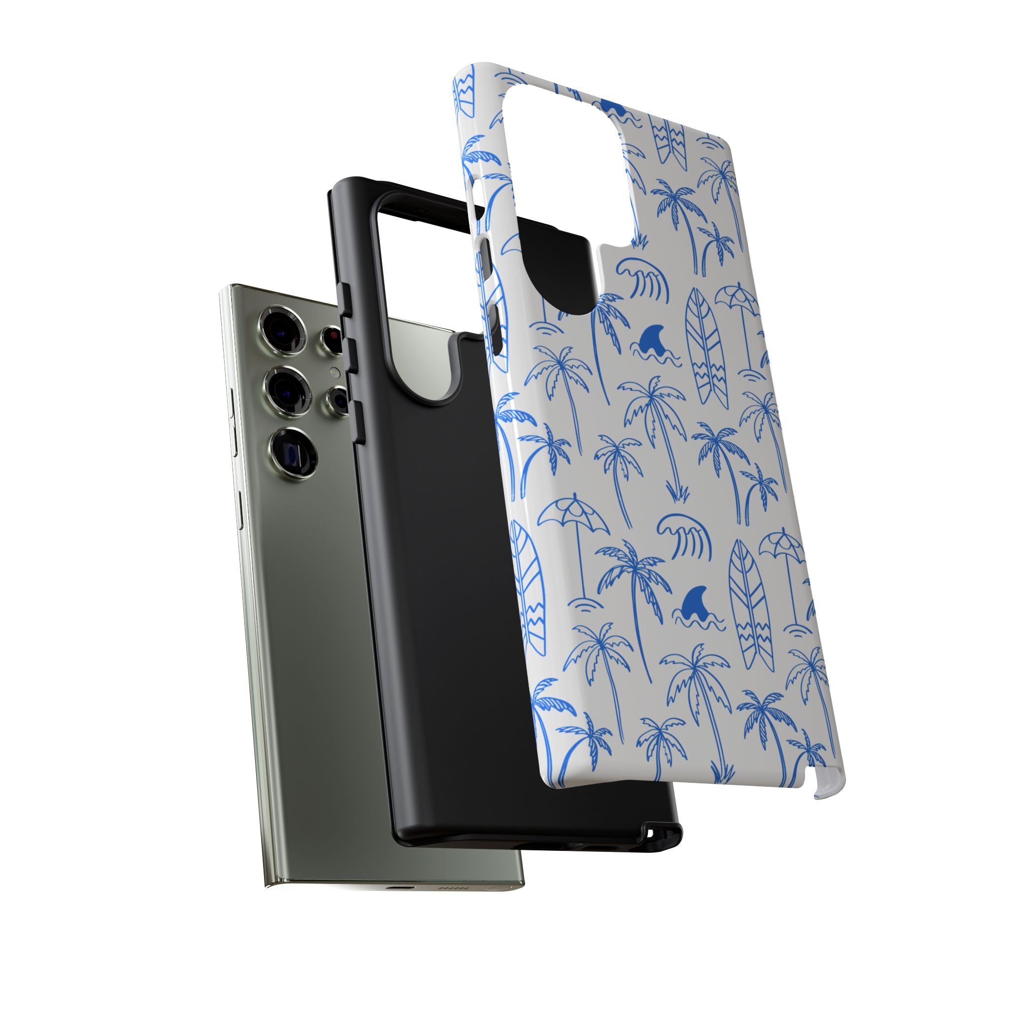 Tropical Beach Phone Case for iPhone, Samsung Galaxy, Google Pixel Palm Trees and Surfboards Design, Coastal Style, Durable Protection
