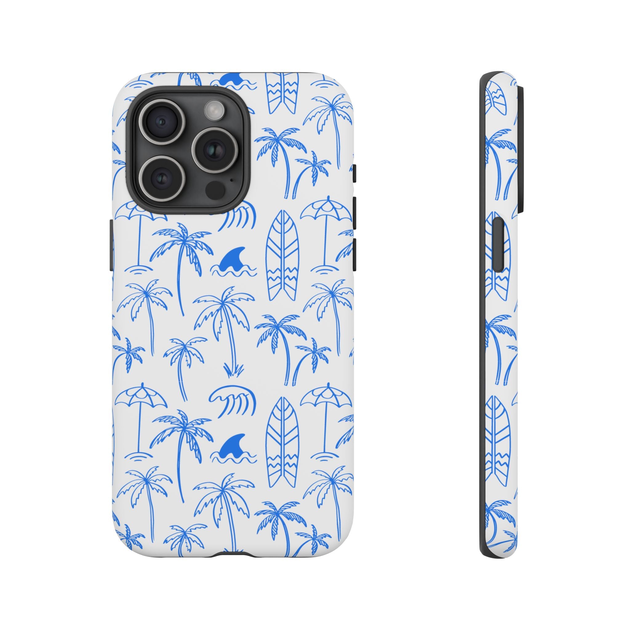 Tropical Beach Phone Case for iPhone, Samsung Galaxy, Google Pixel Palm Trees and Surfboards Design, Coastal Style, Durable Protection