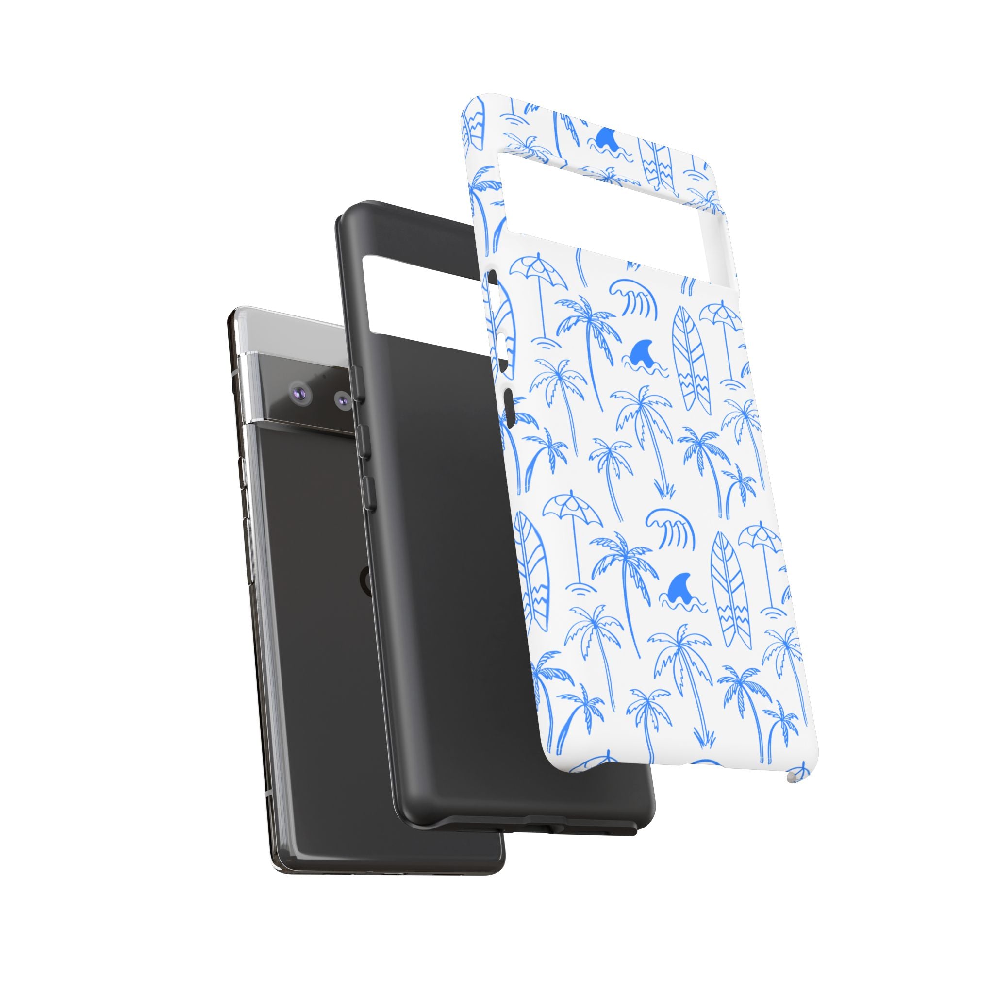 Tropical Beach Phone Case for iPhone, Samsung Galaxy, Google Pixel Palm Trees and Surfboards Design, Coastal Style, Durable Protection