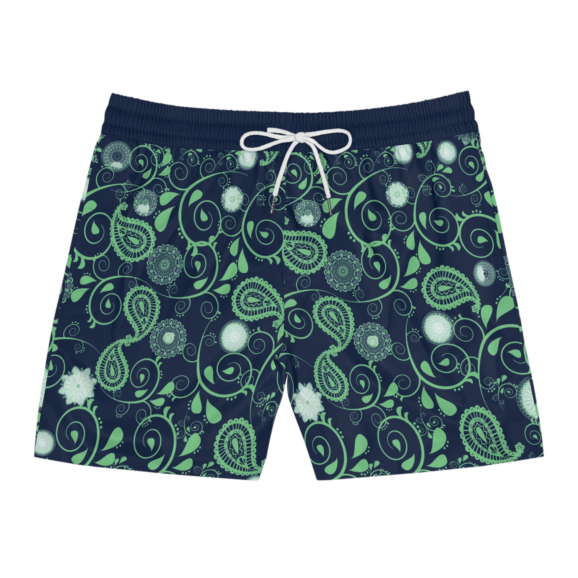 Men's Green Paisley Swim Shorts Mid