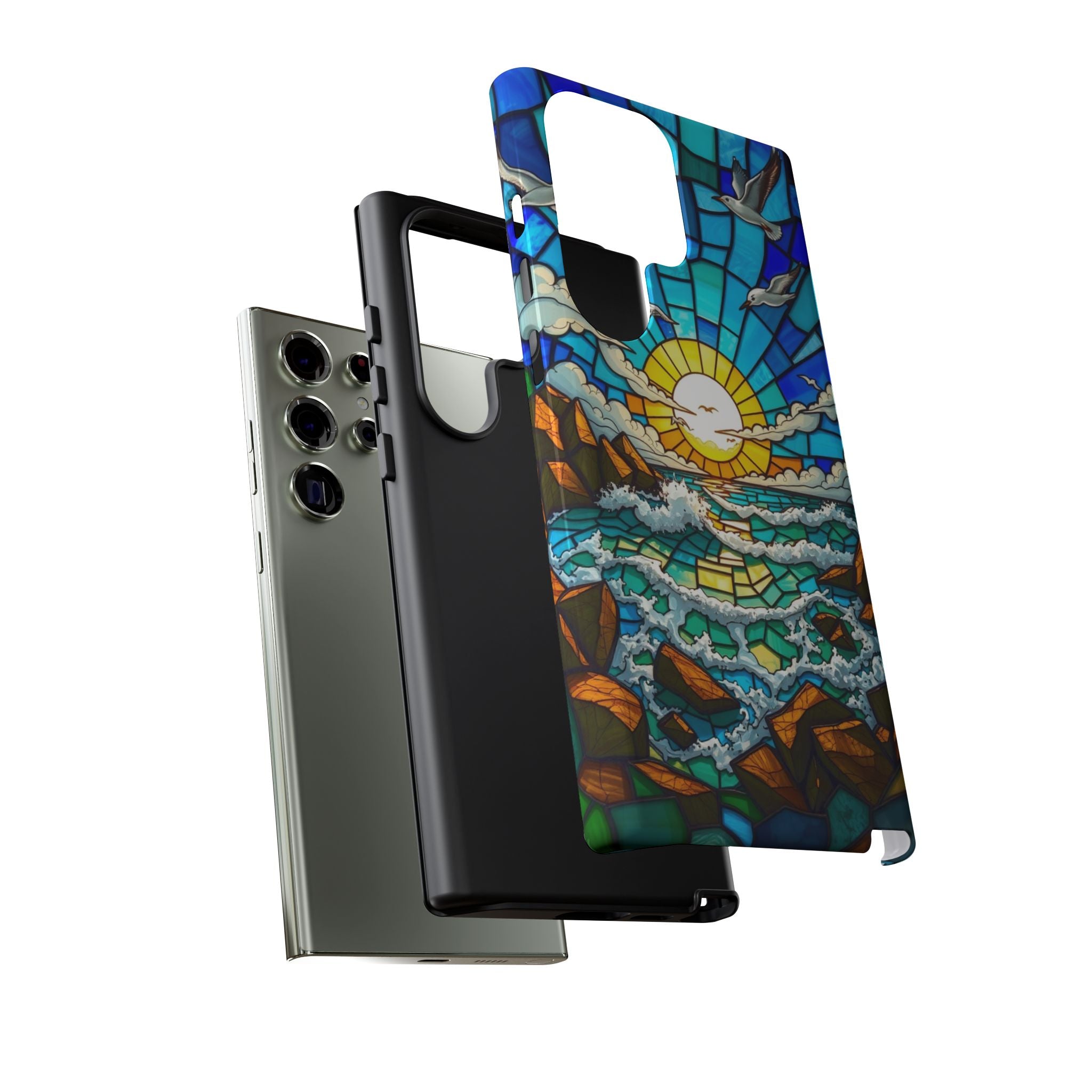 Beach Phone Case Samsung Ocean Sunset Phone Cover Stained Glass Phone Case Seascape Art for Beach Lovers Gift Coastal Vibe Accessory