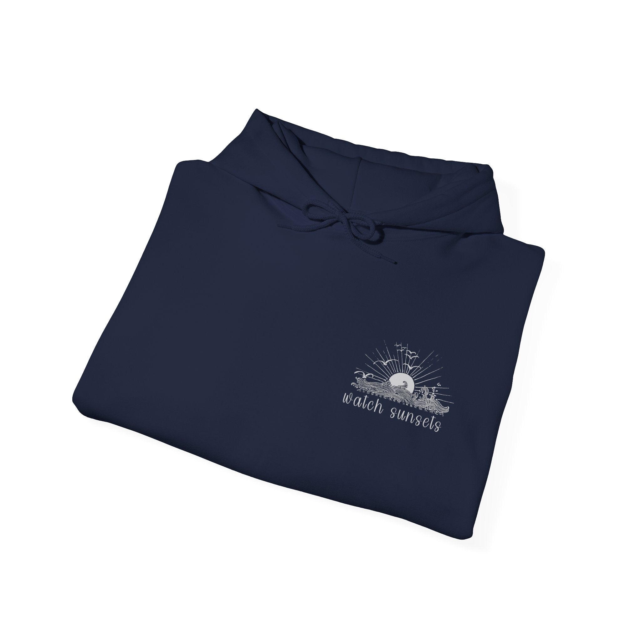 Navy Beach Sunset Hoodie – Unisex Coastal Graphic Sweatshirt