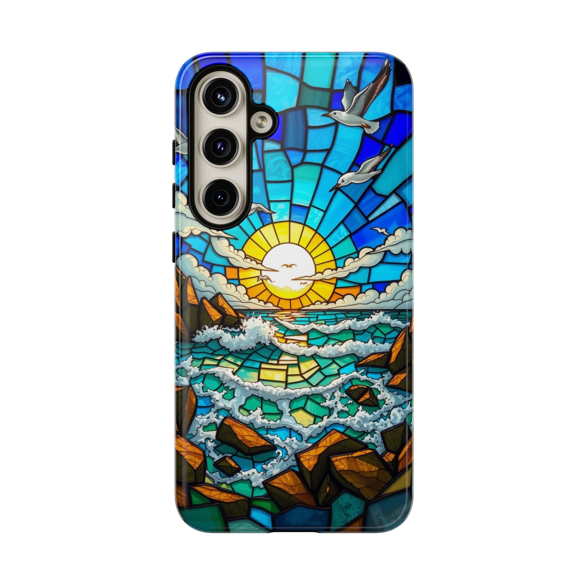 Beach Phone Case Samsung Ocean Sunset Phone Cover Stained Glass Phone Case Seascape Art for Beach Lovers Gift Coastal Vibe Accessory