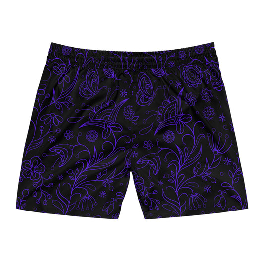 Black and Purple Men's Mid-Length Swim Shorts (AOP)