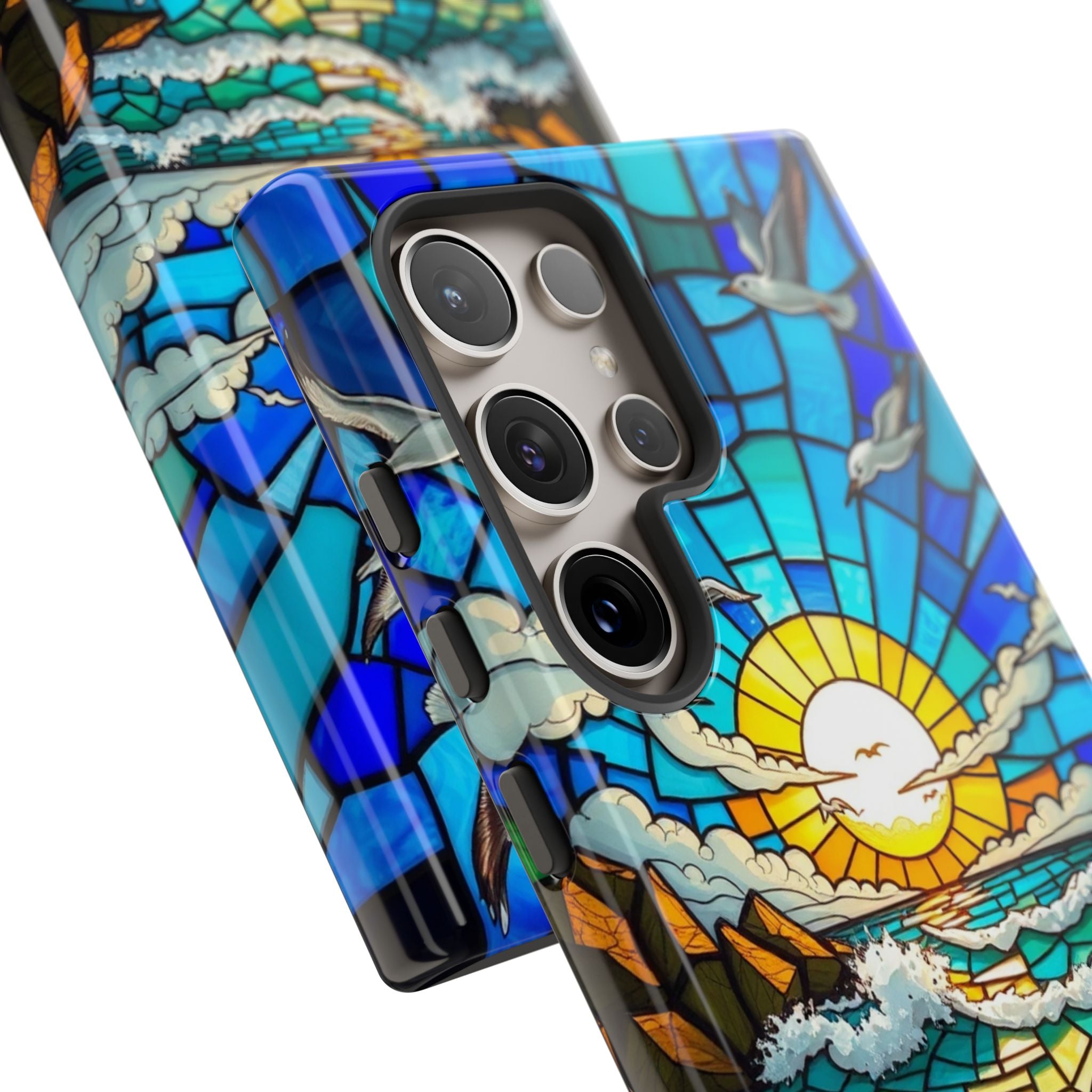 Beach Phone Case Samsung Ocean Sunset Phone Cover Stained Glass Phone Case Seascape Art for Beach Lovers Gift Coastal Vibe Accessory