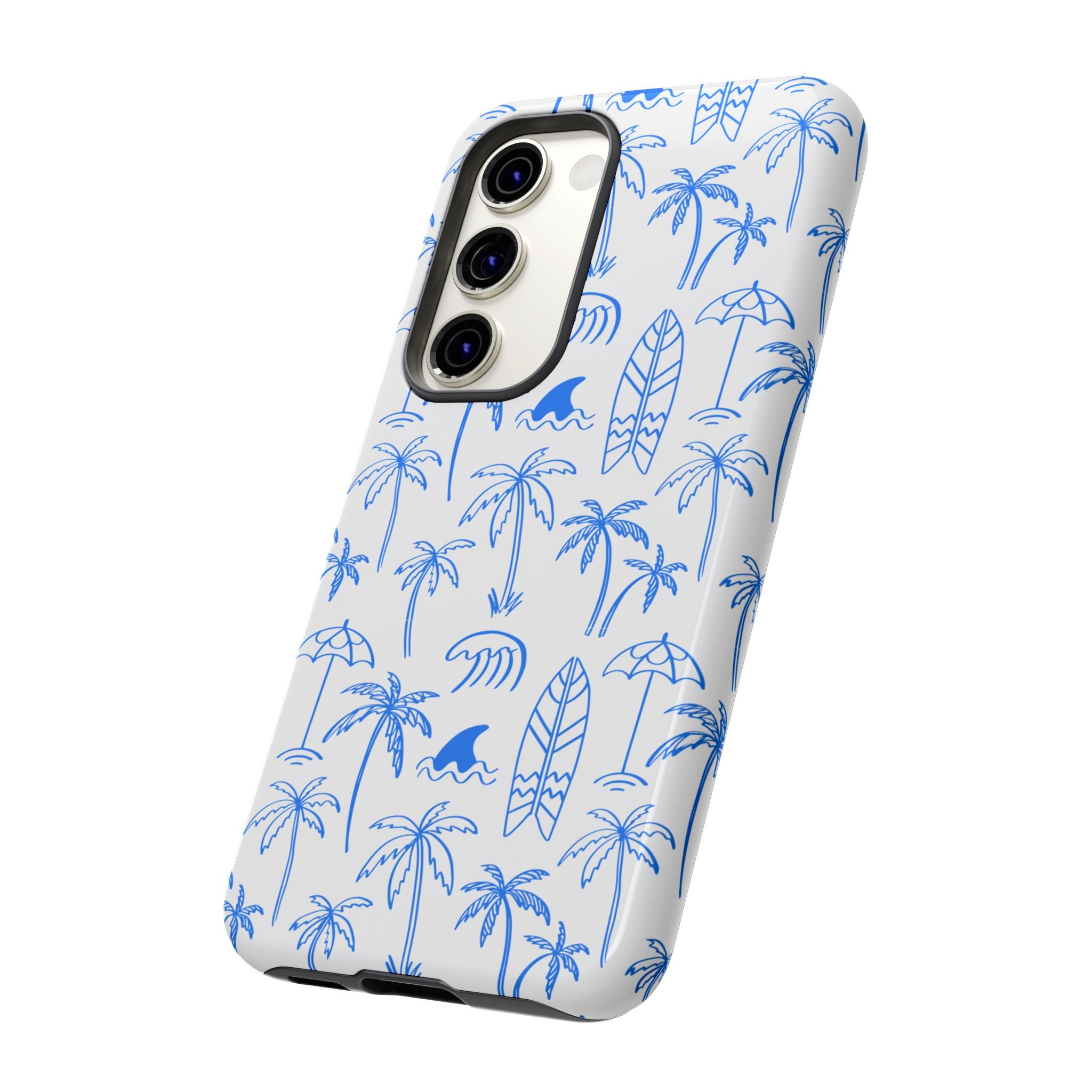 Tropical Beach Phone Case for iPhone, Samsung Galaxy, Google Pixel Palm Trees and Surfboards Design, Coastal Style, Durable Protection