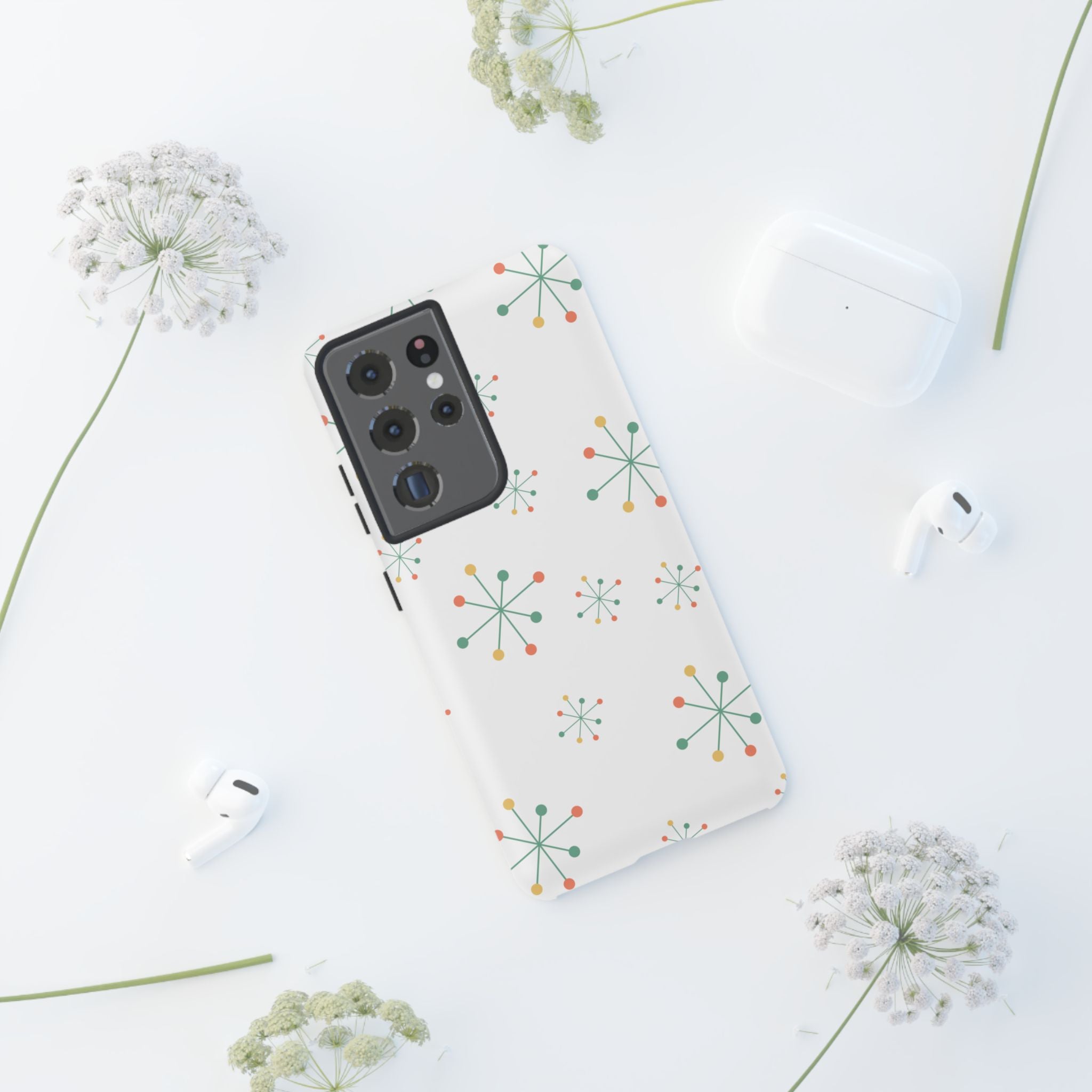 Mid-Century Modern Phone Case for iPhone, Samsung Galaxy, Google Pixel Retro Atomic Starburst Design, Durable Protection, Vintage Style