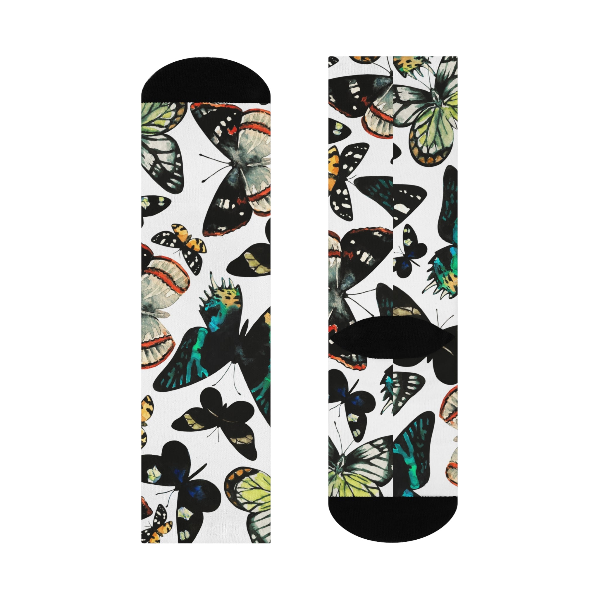 Butterfly Print Cushioned Crew Socks