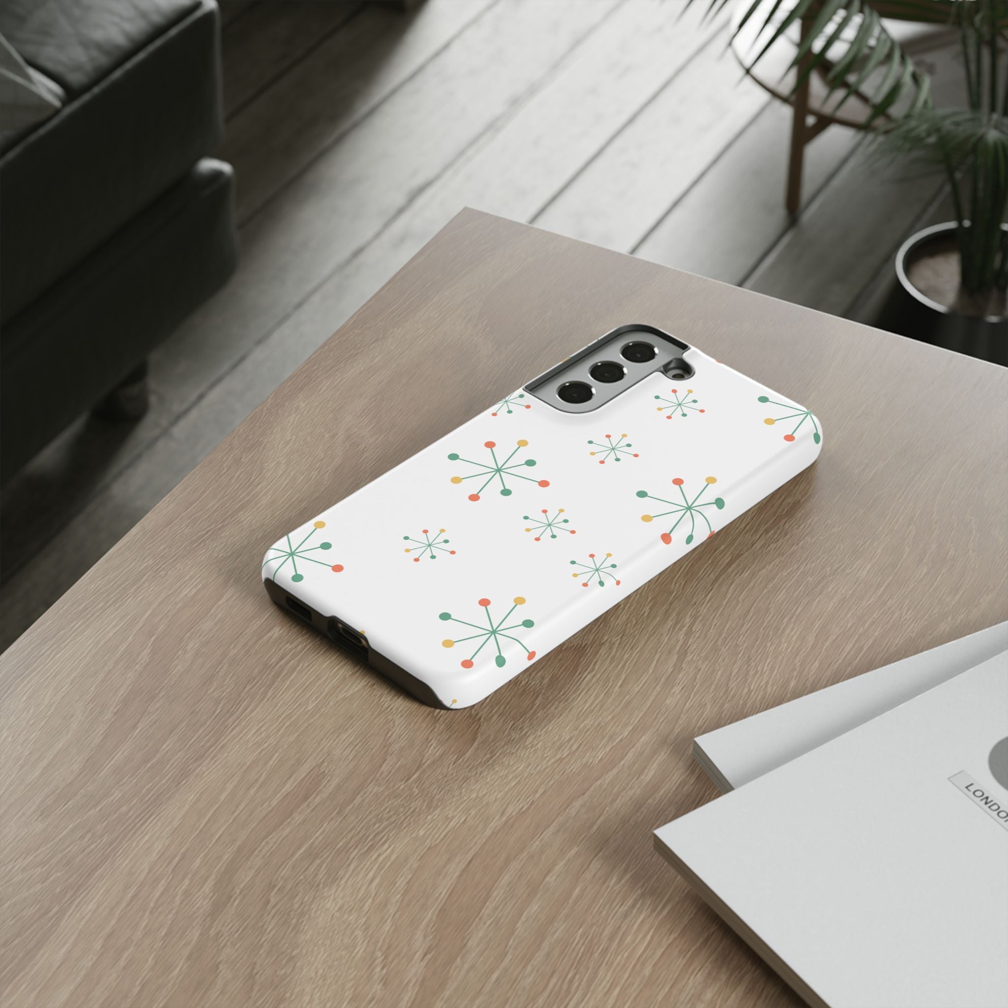 Mid-Century Modern Phone Case for iPhone, Samsung Galaxy, Google Pixel Retro Atomic Starburst Design, Durable Protection, Vintage Style