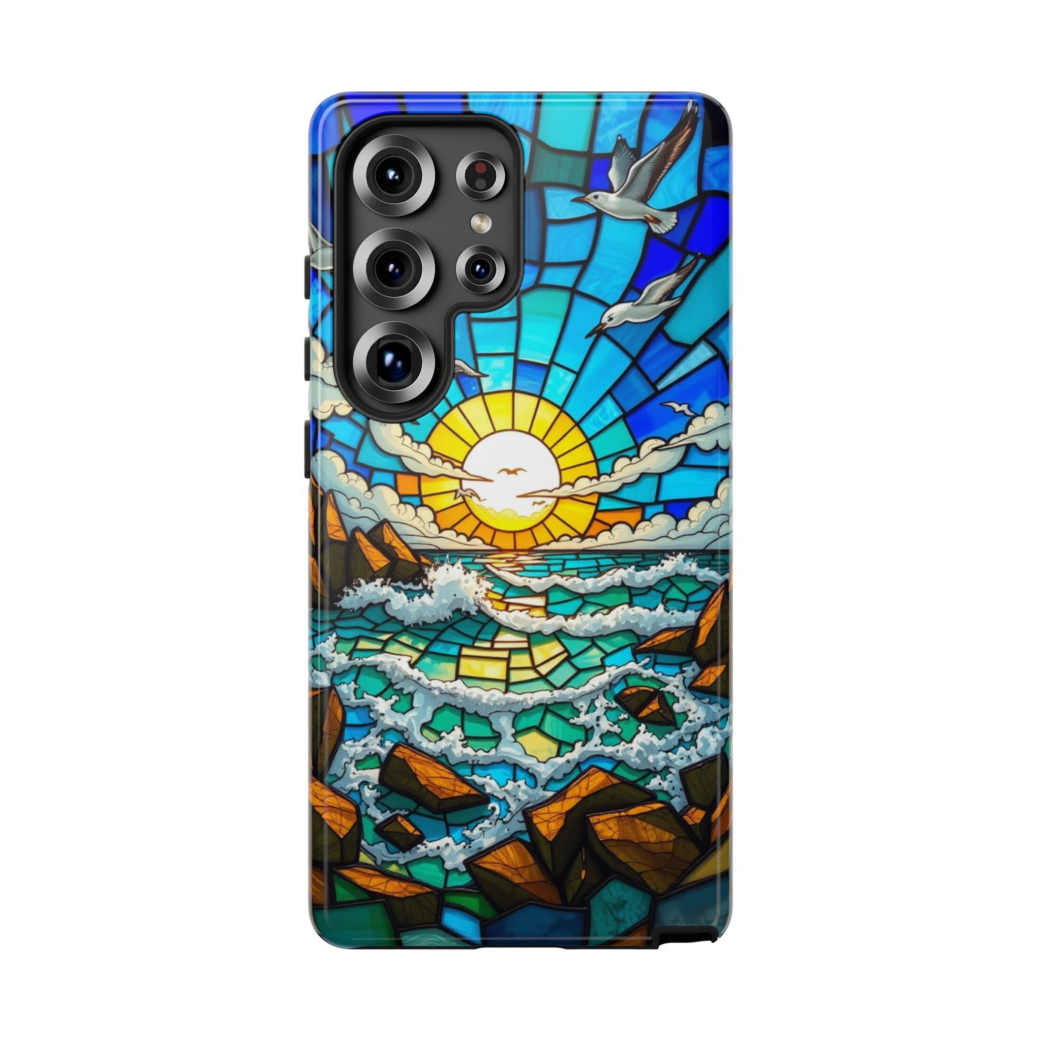 Beach Phone Case Samsung Ocean Sunset Phone Cover Stained Glass Phone Case Seascape Art for Beach Lovers Gift Coastal Vibe Accessory