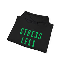 Stress Less Hoodie - Black with Green Cannabis Leaf Motif" Unisex Heavy Blend™ Hooded Sweatshirt