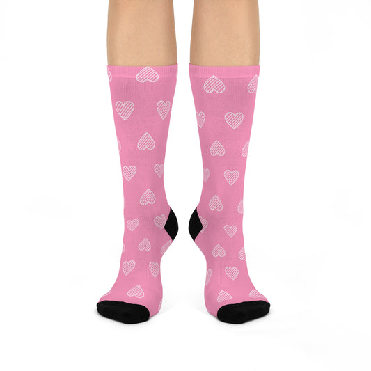 Pink Hearts Cushioned Crew Socks