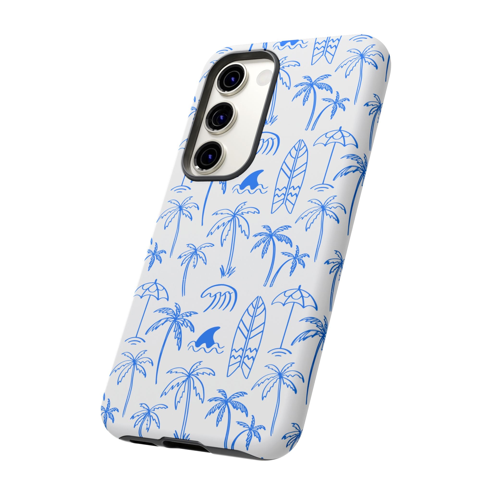 Tropical Beach Phone Case for iPhone, Samsung Galaxy, Google Pixel Palm Trees and Surfboards Design, Coastal Style, Durable Protection