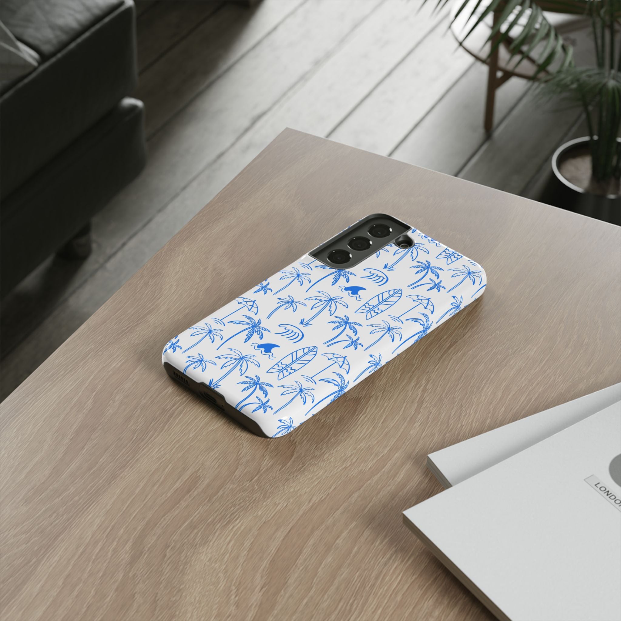 Tropical Beach Phone Case for iPhone, Samsung Galaxy, Google Pixel Palm Trees and Surfboards Design, Coastal Style, Durable Protection