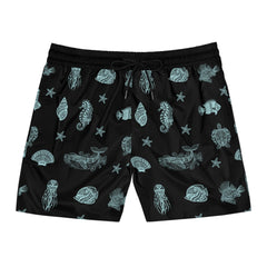 Mens Swim Shorts Mandala Sea Animal Beach Shorts for Him Coastal Gift for Men Summer Swim Trunks Black Ocean Shorts Vacation Ready