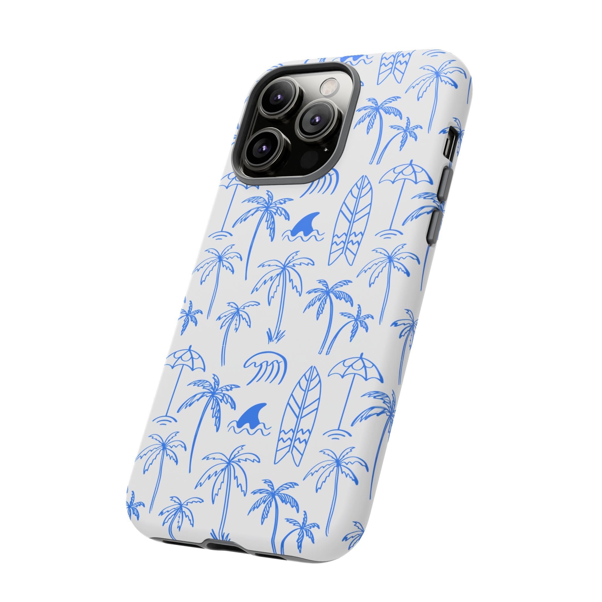 Tropical Beach Phone Case for iPhone, Samsung Galaxy, Google Pixel Palm Trees and Surfboards Design, Coastal Style, Durable Protection