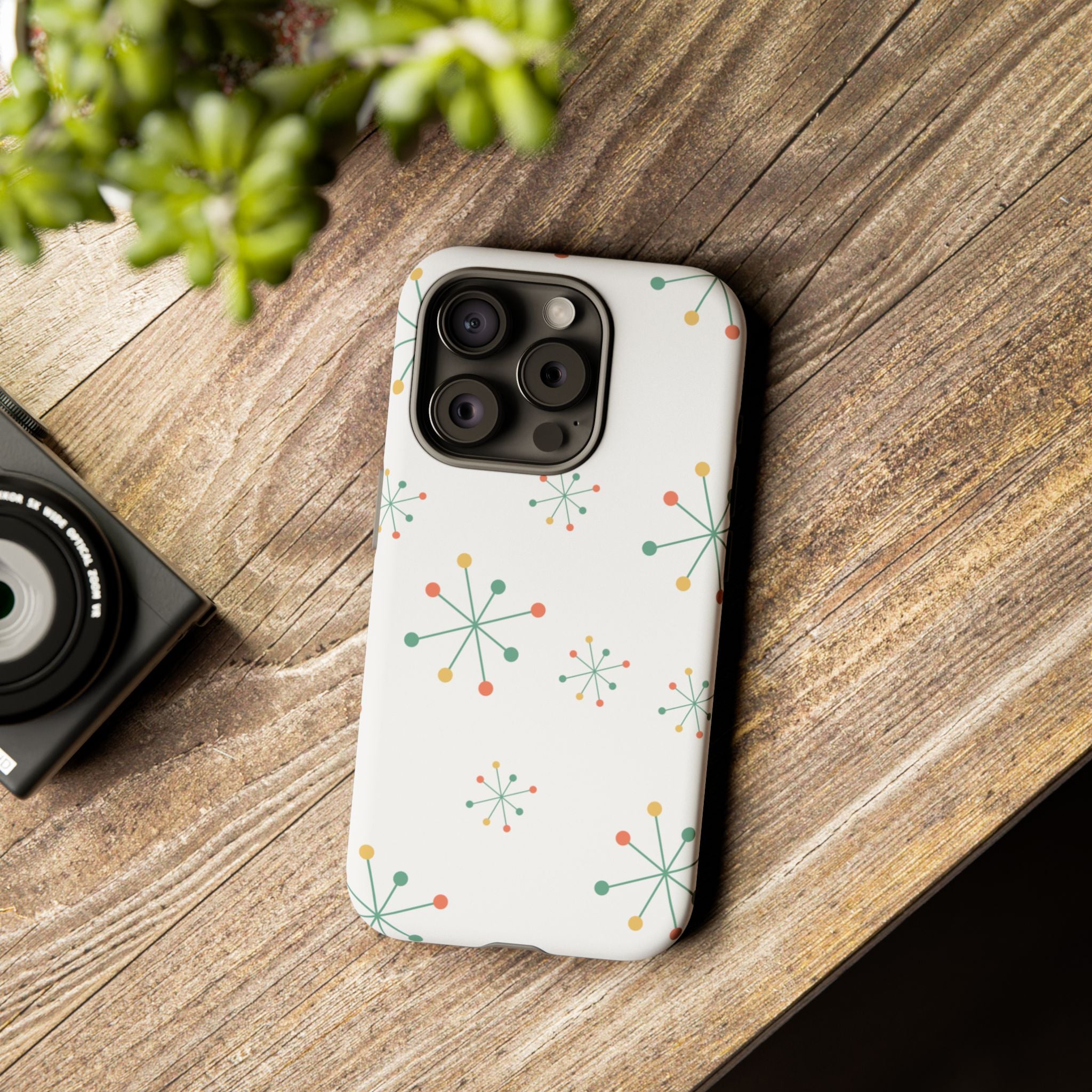 Mid-Century Modern Phone Case for iPhone, Samsung Galaxy, Google Pixel Retro Atomic Starburst Design, Durable Protection, Vintage Style