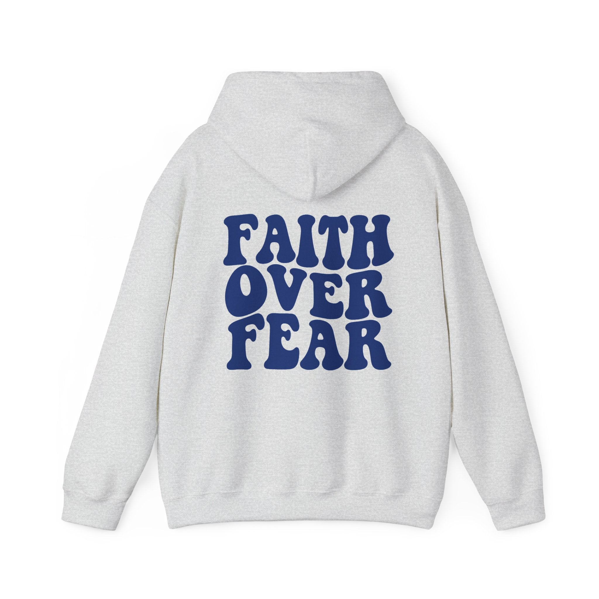 Faith Over Fear Hoodie – Blue Retro Christian Graphic Sweatshirt