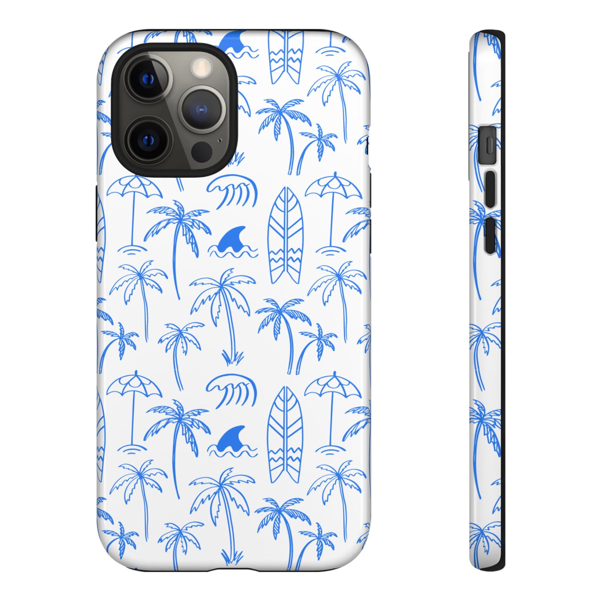 Tropical Beach Phone Case for iPhone, Samsung Galaxy, Google Pixel Palm Trees and Surfboards Design, Coastal Style, Durable Protection
