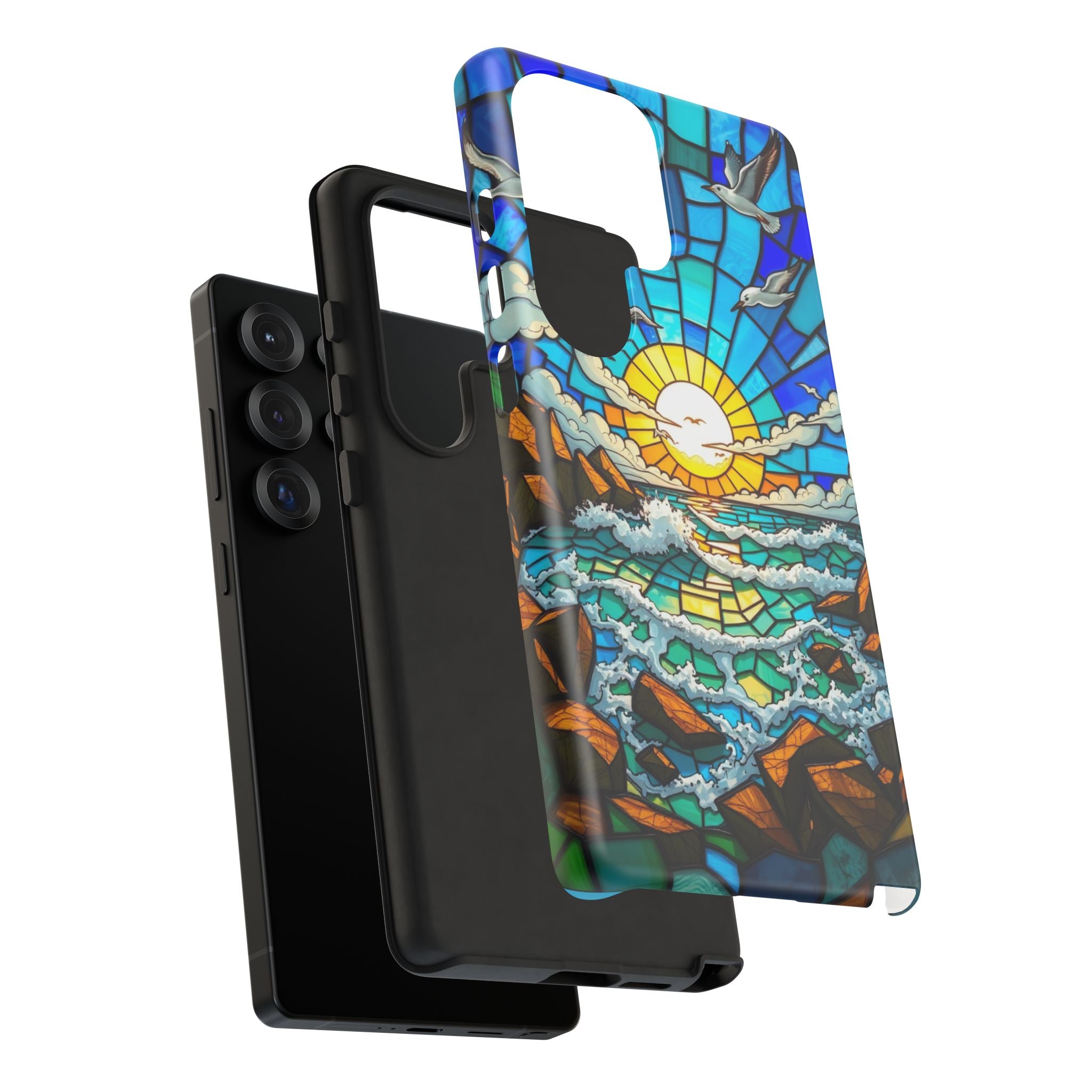 Beach Phone Case Samsung Ocean Sunset Phone Cover Stained Glass Phone Case Seascape Art for Beach Lovers Gift Coastal Vibe Accessory
