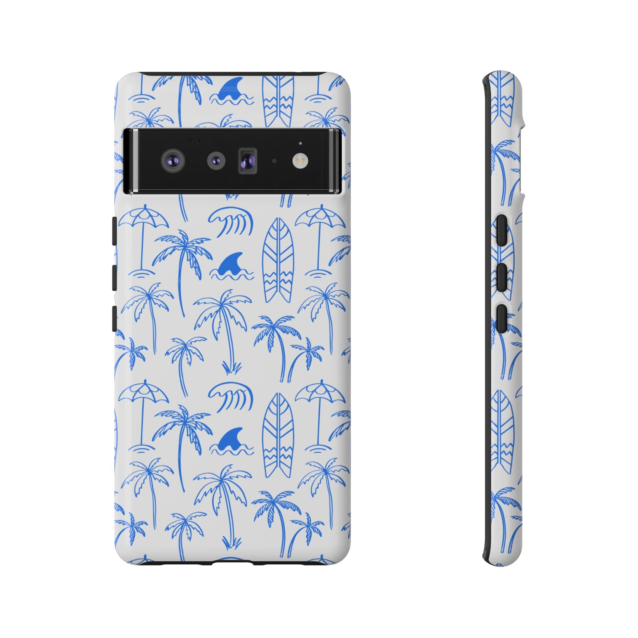 Tropical Beach Phone Case for iPhone, Samsung Galaxy, Google Pixel Palm Trees and Surfboards Design, Coastal Style, Durable Protection