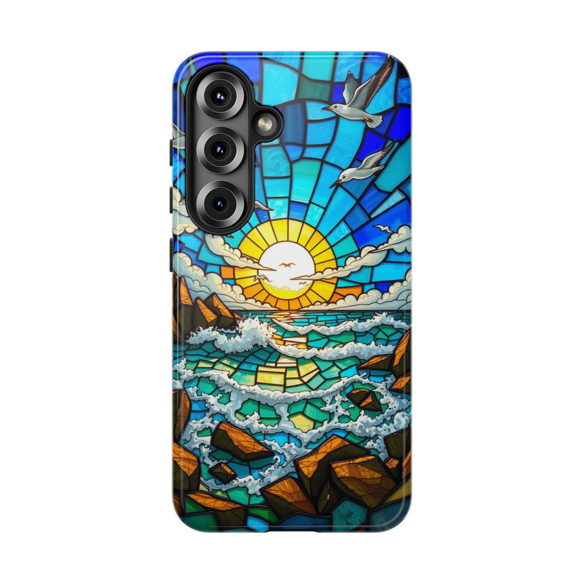 Beach Phone Case Samsung Ocean Sunset Phone Cover Stained Glass Phone Case Seascape Art for Beach Lovers Gift Coastal Vibe Accessory