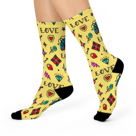 Tattoo Print Cushioned Crew Socks