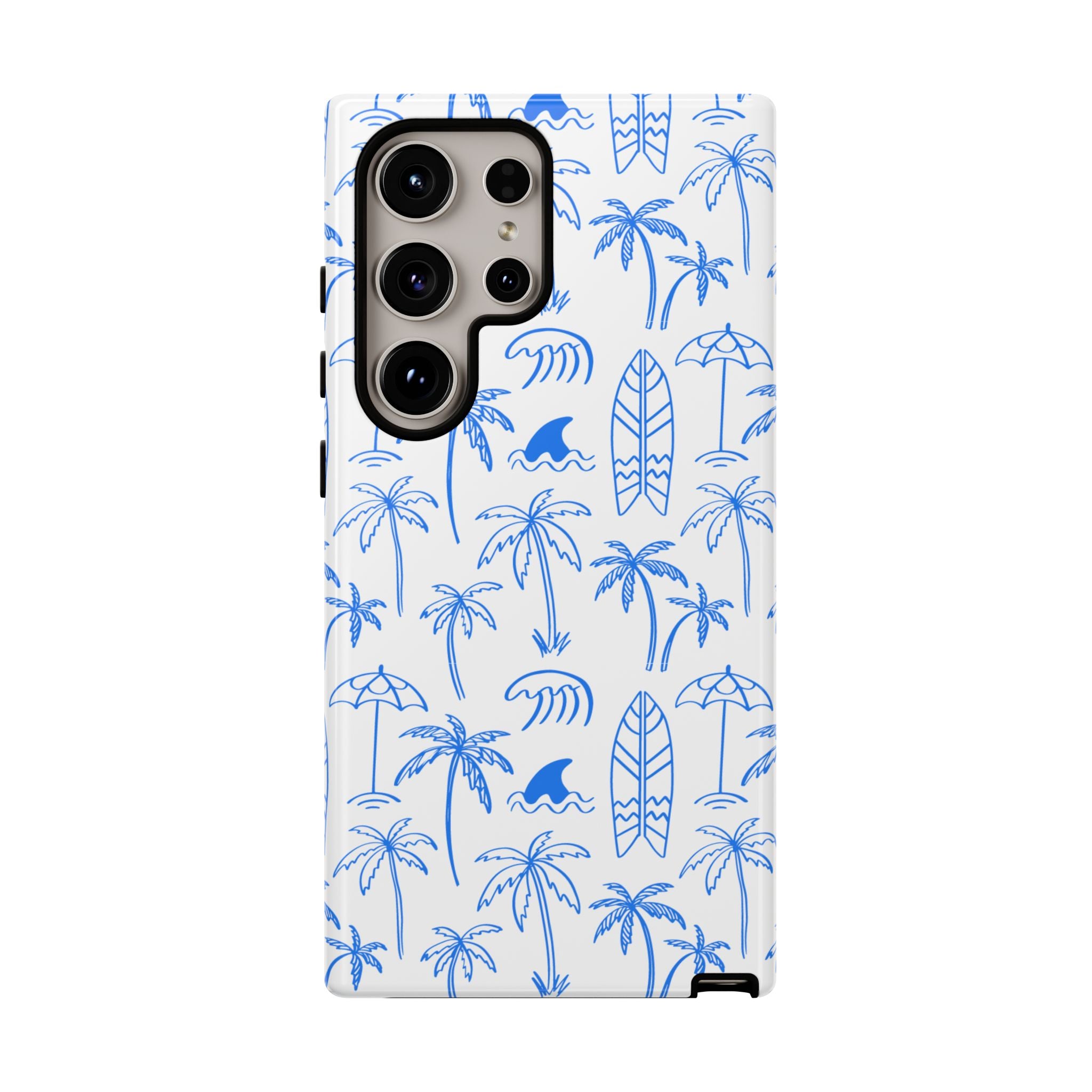 Tropical Beach Phone Case for iPhone, Samsung Galaxy, Google Pixel Palm Trees and Surfboards Design, Coastal Style, Durable Protection