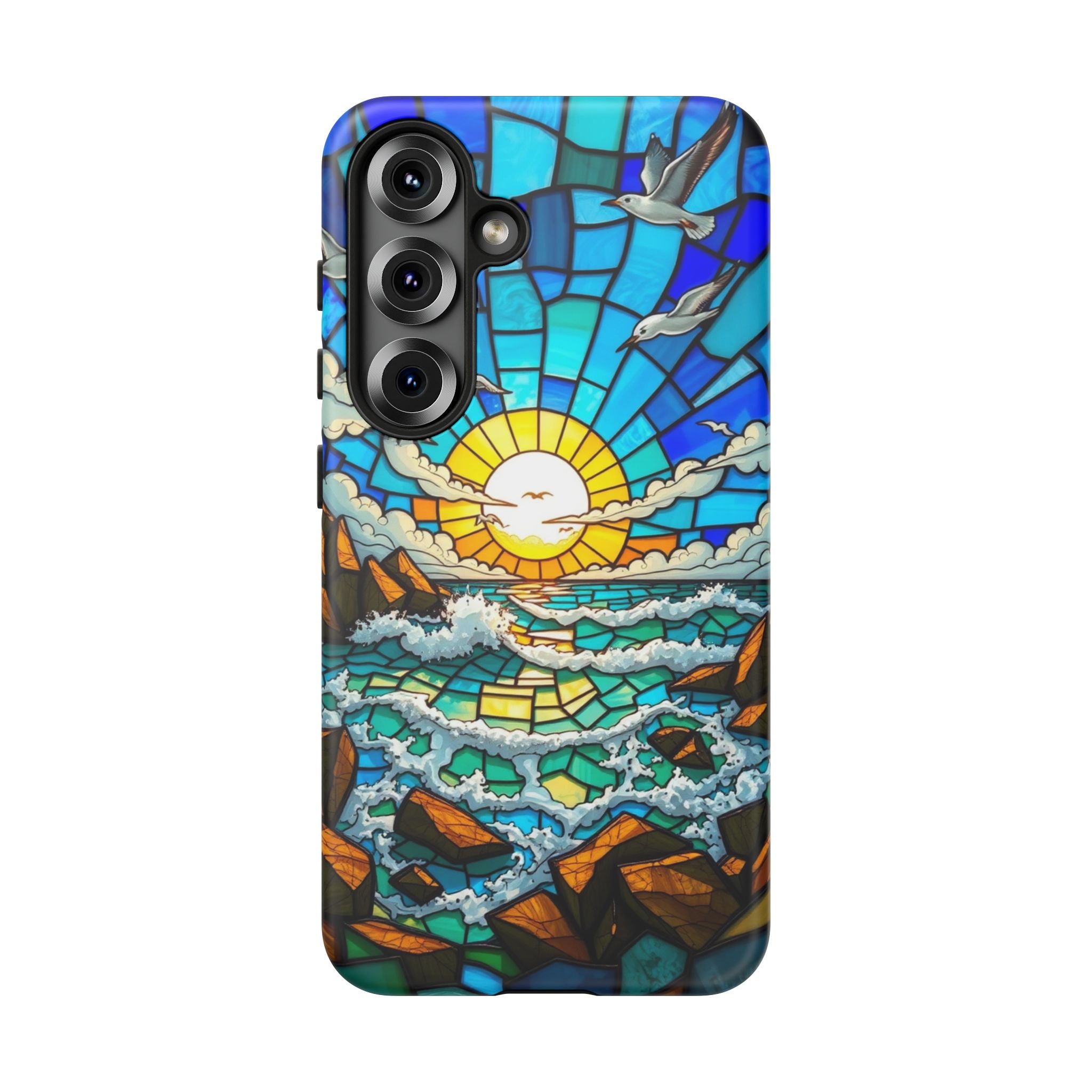 Beach Phone Case Samsung Ocean Sunset Phone Cover Stained Glass Phone Case Seascape Art for Beach Lovers Gift Coastal Vibe Accessory