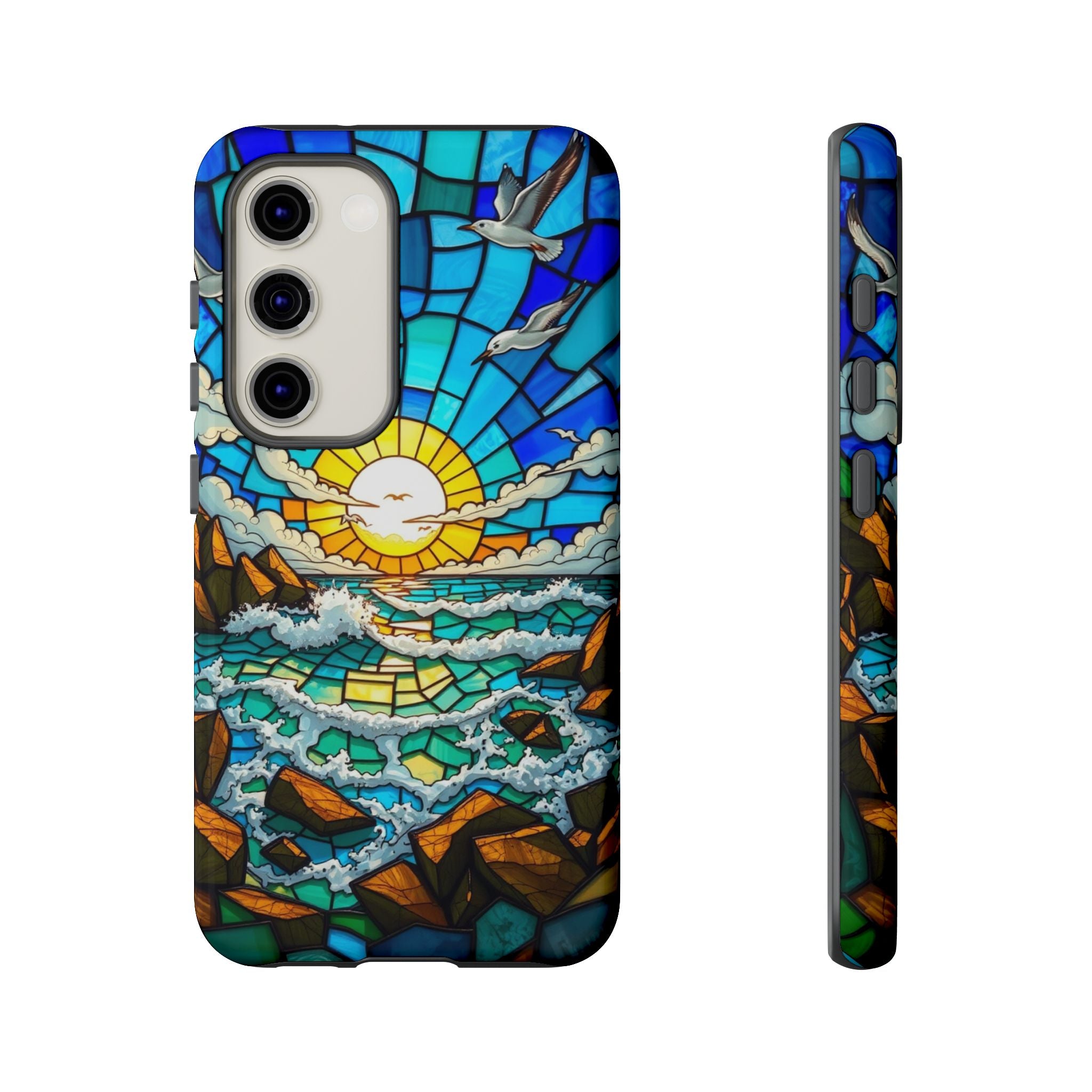 Beach Phone Case Samsung Ocean Sunset Phone Cover Stained Glass Phone Case Seascape Art for Beach Lovers Gift Coastal Vibe Accessory