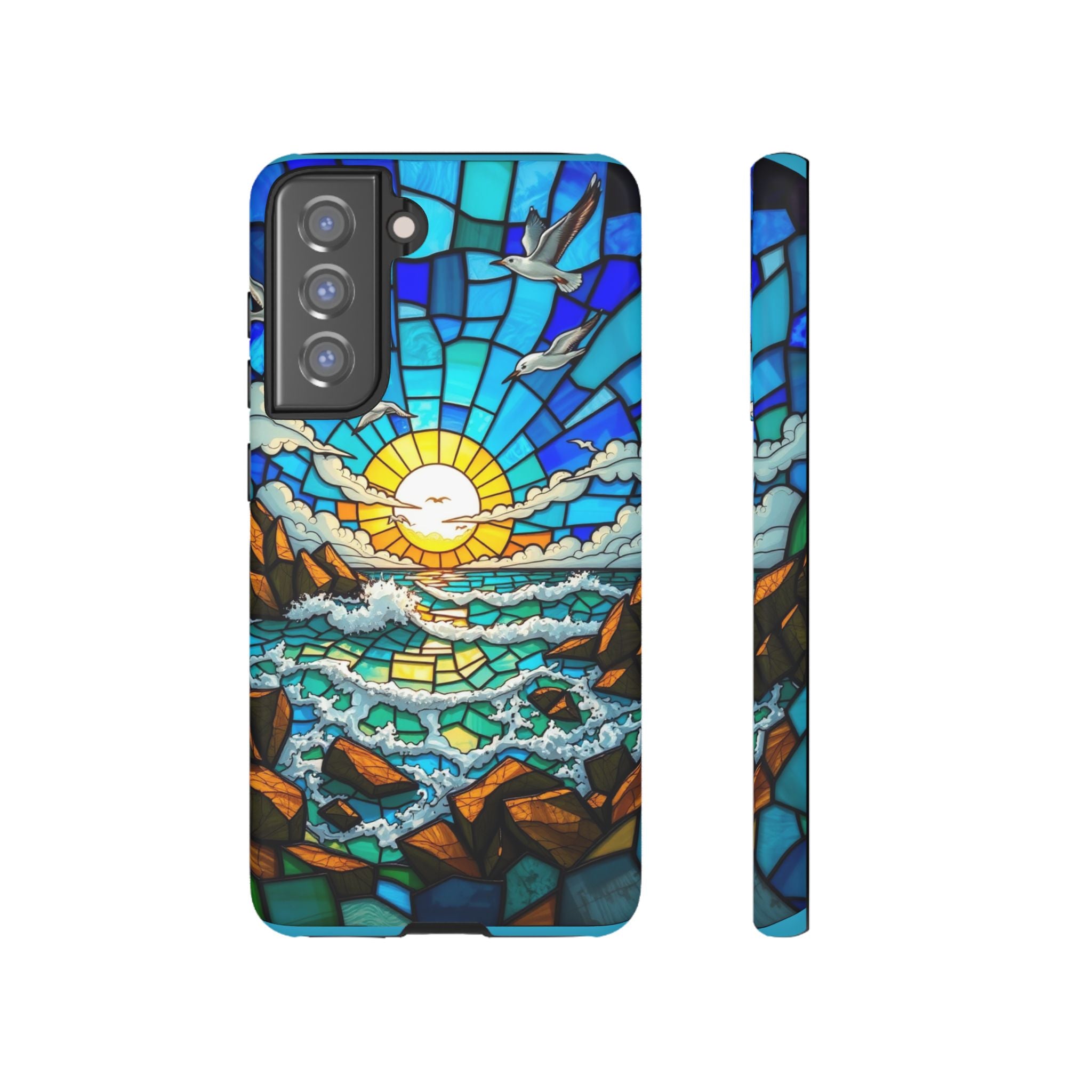 Beach Phone Case Samsung Ocean Sunset Phone Cover Stained Glass Phone Case Seascape Art for Beach Lovers Gift Coastal Vibe Accessory