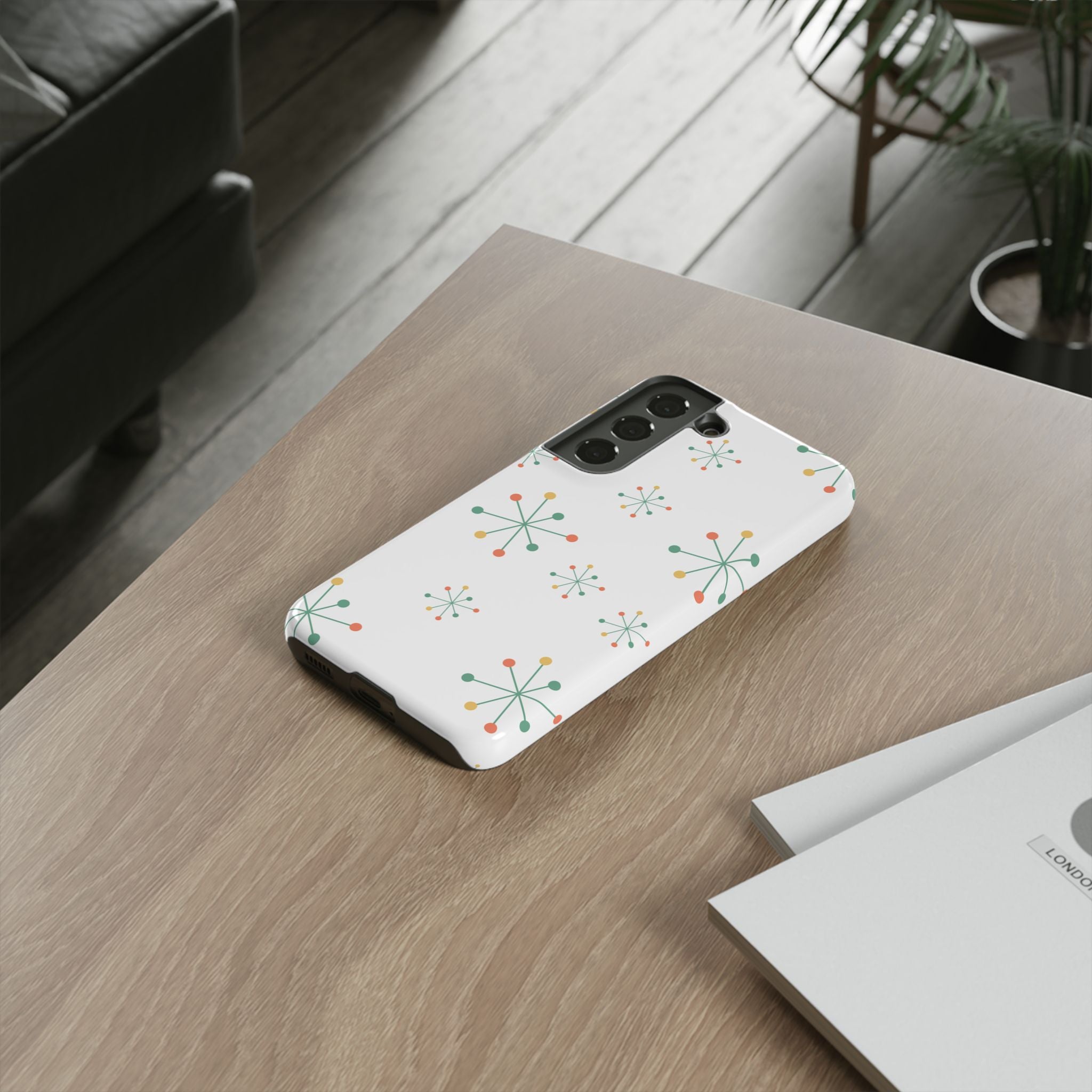 Mid-Century Modern Phone Case for iPhone, Samsung Galaxy, Google Pixel Retro Atomic Starburst Design, Durable Protection, Vintage Style