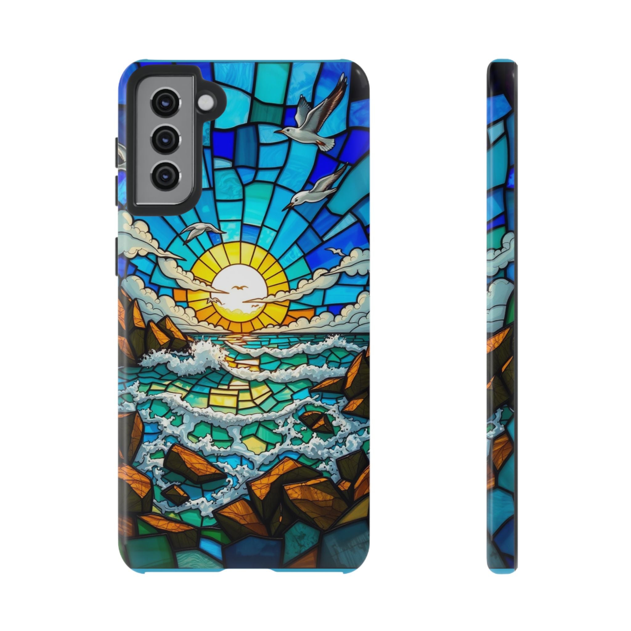 Beach Phone Case Samsung Ocean Sunset Phone Cover Stained Glass Phone Case Seascape Art for Beach Lovers Gift Coastal Vibe Accessory