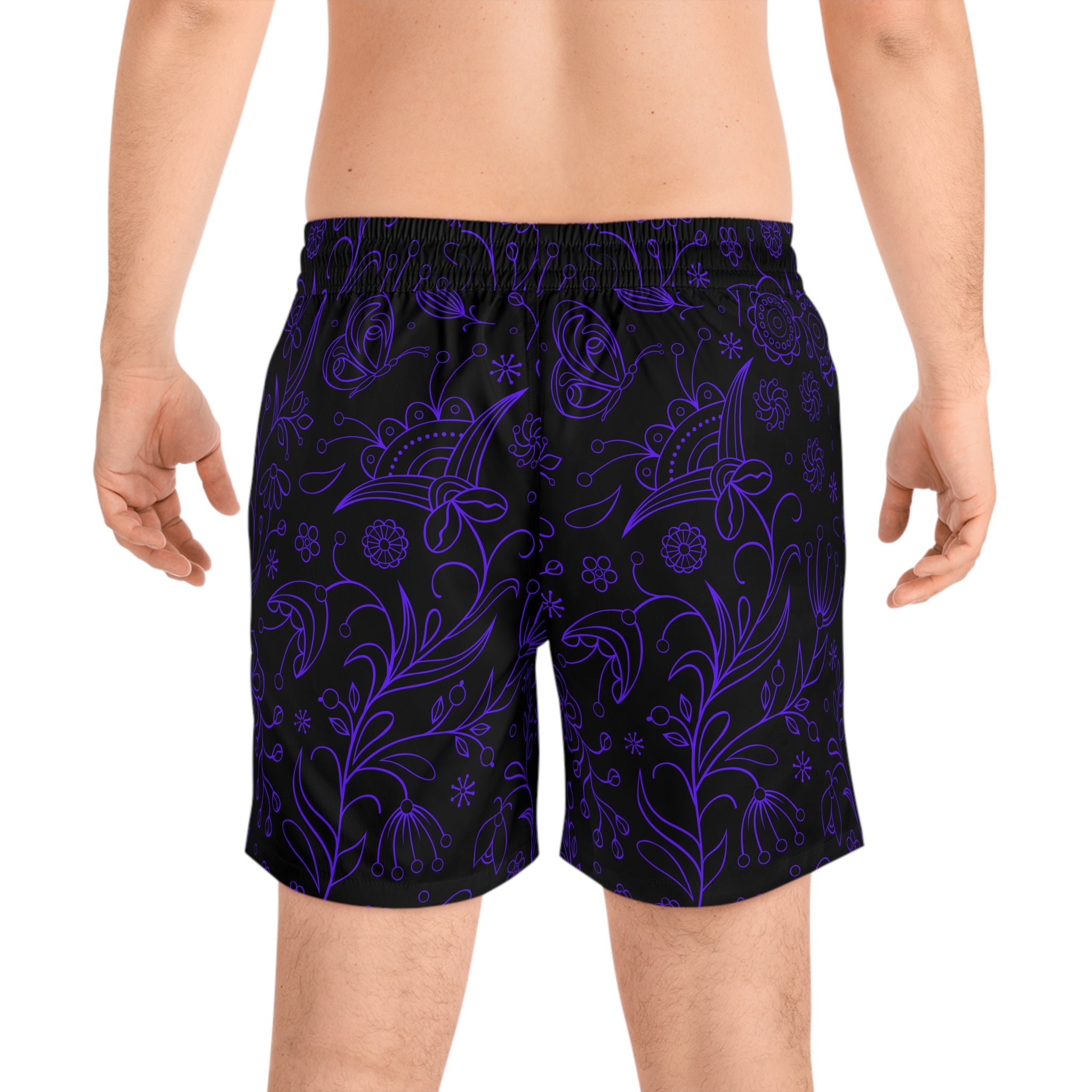 Black and Purple Men's Mid-Length Swim Shorts (AOP)