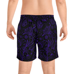Black and Purple Men's Mid-Length Swim Shorts (AOP)