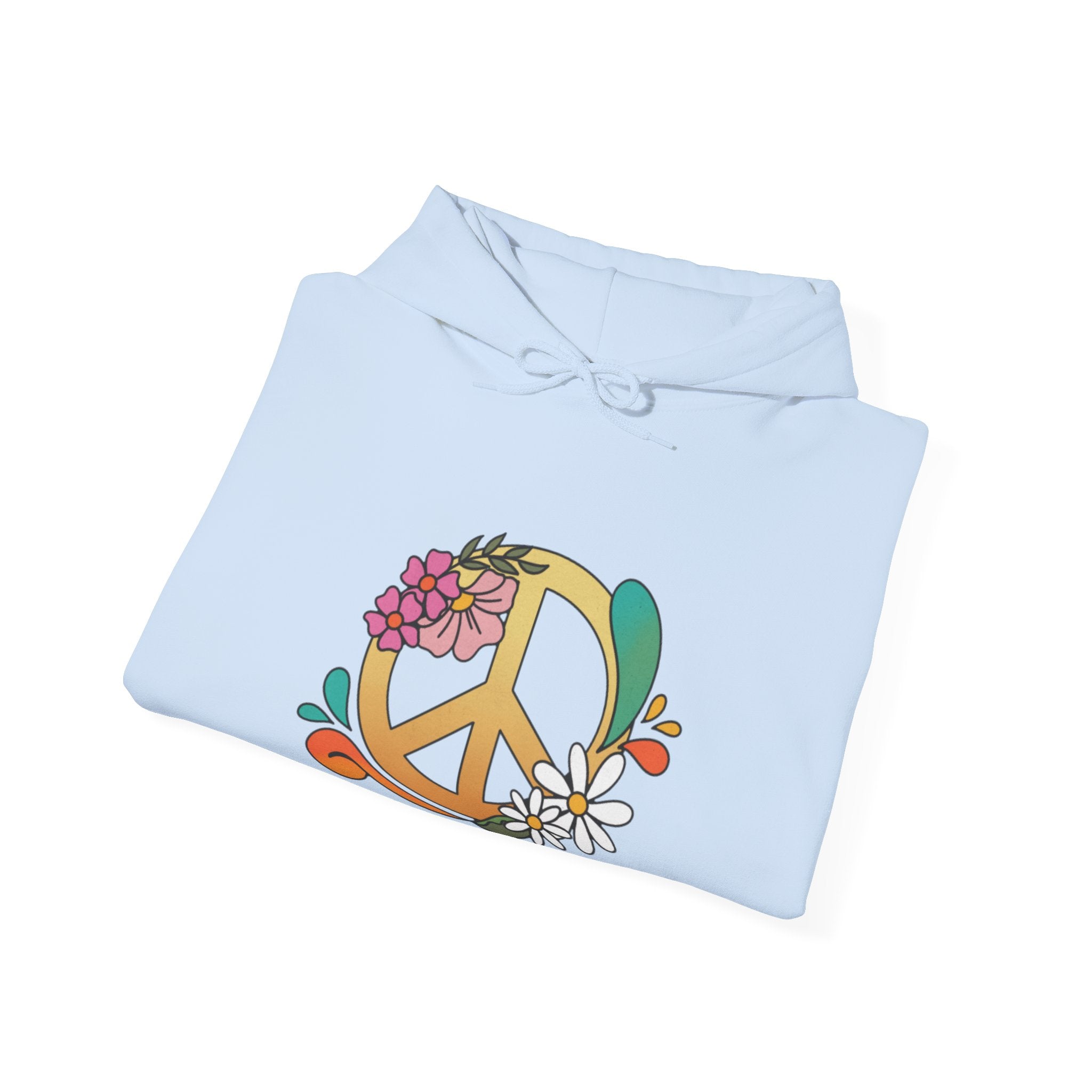 Floral Peace and Love Hoodie - Boho Flower Power Unisex Heavy Blend™ Hooded Sweatshirt