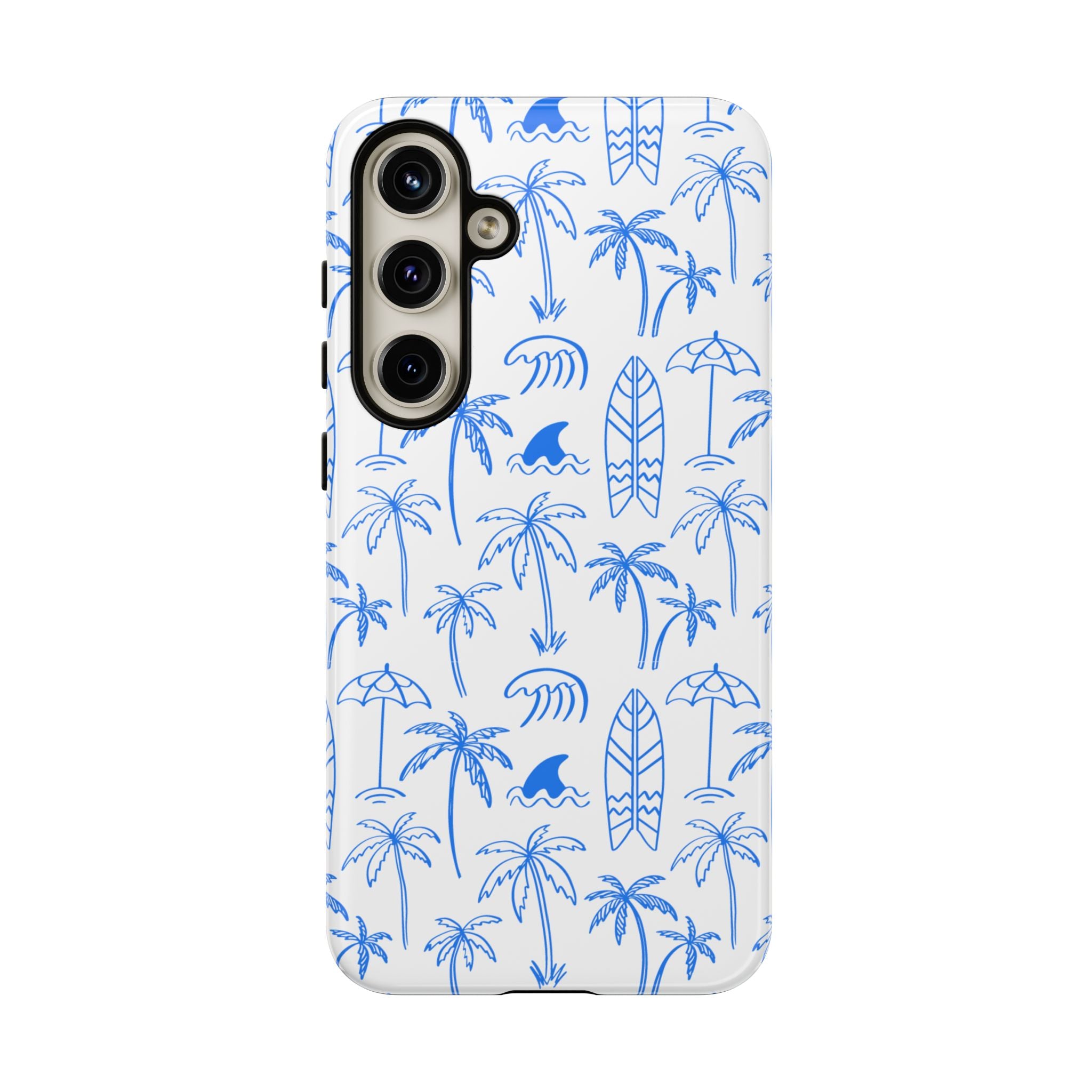 Tropical Beach Phone Case for iPhone, Samsung Galaxy, Google Pixel Palm Trees and Surfboards Design, Coastal Style, Durable Protection