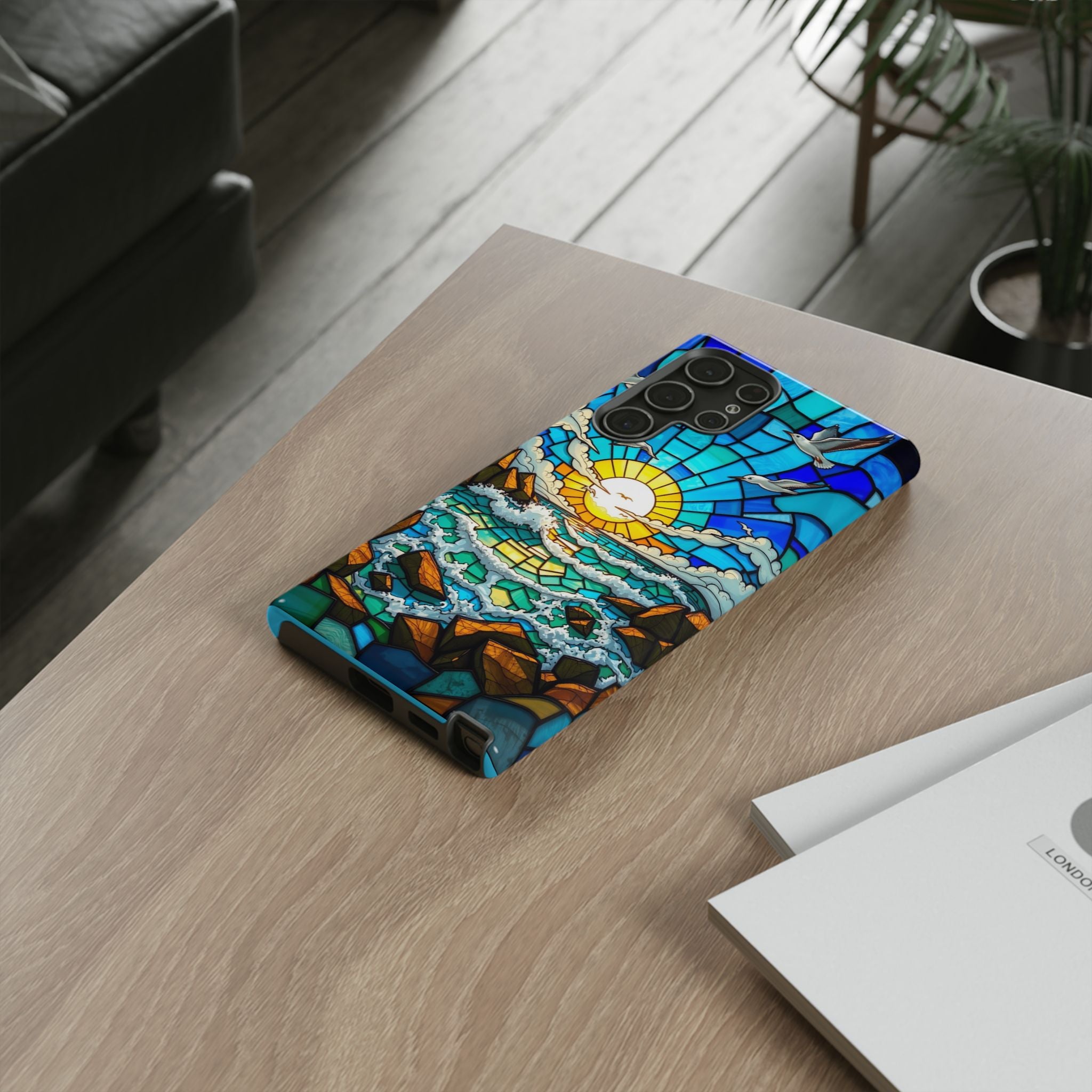 Beach Phone Case Samsung Ocean Sunset Phone Cover Stained Glass Phone Case Seascape Art for Beach Lovers Gift Coastal Vibe Accessory
