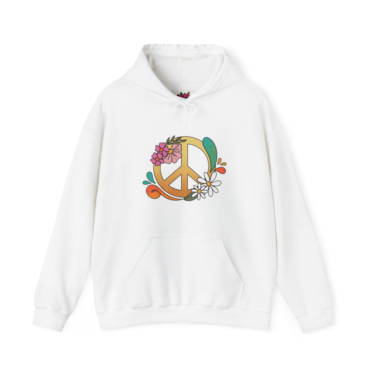 Floral Peace and Love Hoodie - Boho Flower Power Unisex Heavy Blend™ Hooded Sweatshirt