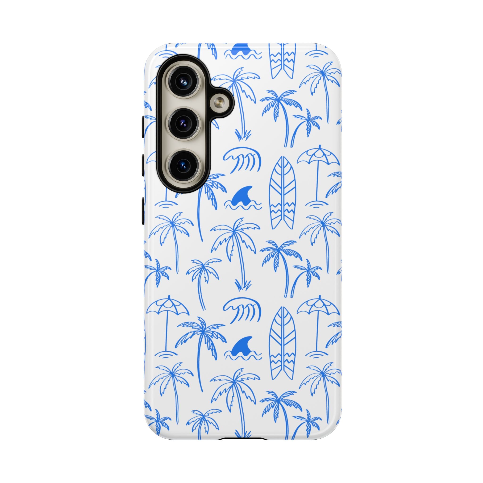 Tropical Beach Phone Case for iPhone, Samsung Galaxy, Google Pixel Palm Trees and Surfboards Design, Coastal Style, Durable Protection