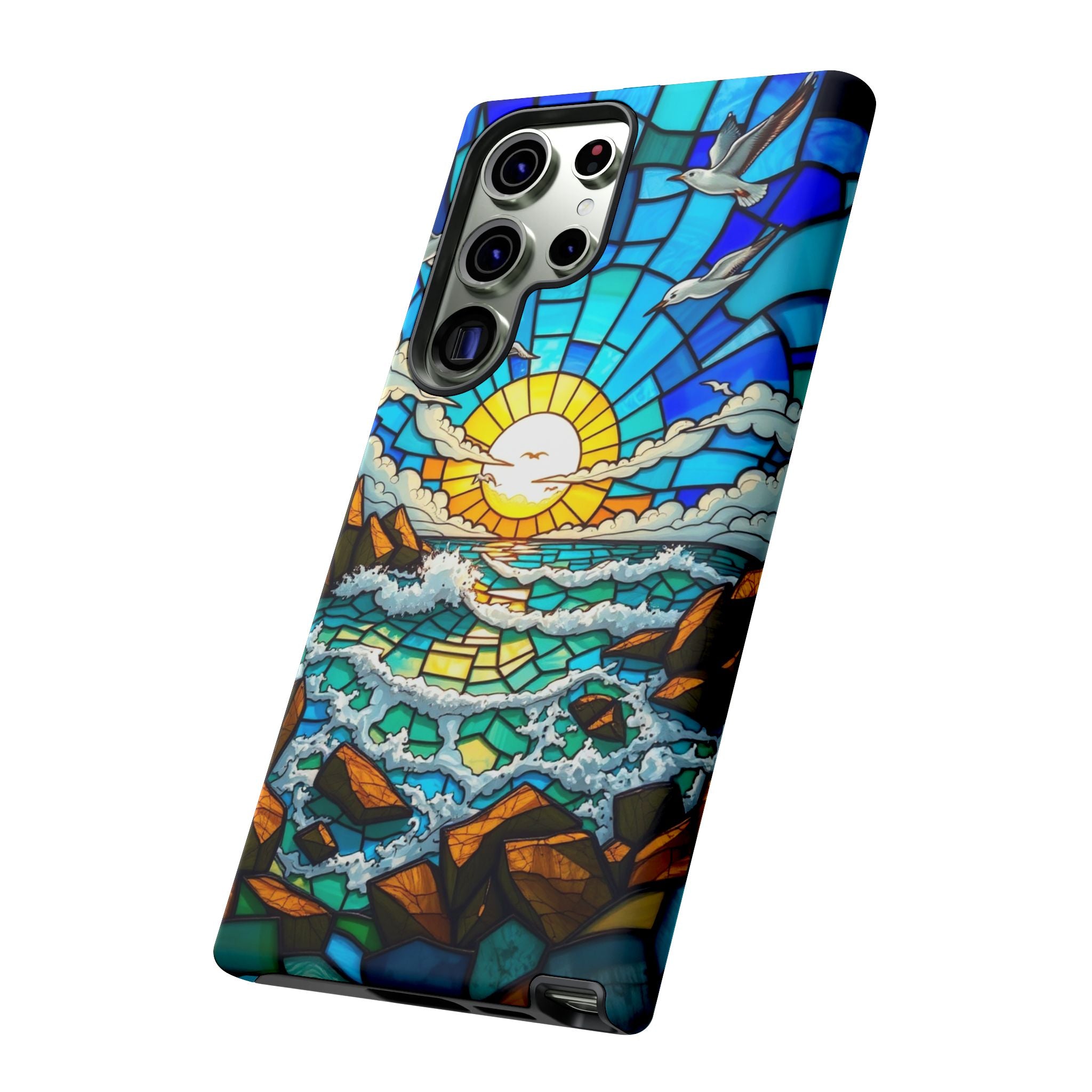 Beach Phone Case Samsung Ocean Sunset Phone Cover Stained Glass Phone Case Seascape Art for Beach Lovers Gift Coastal Vibe Accessory
