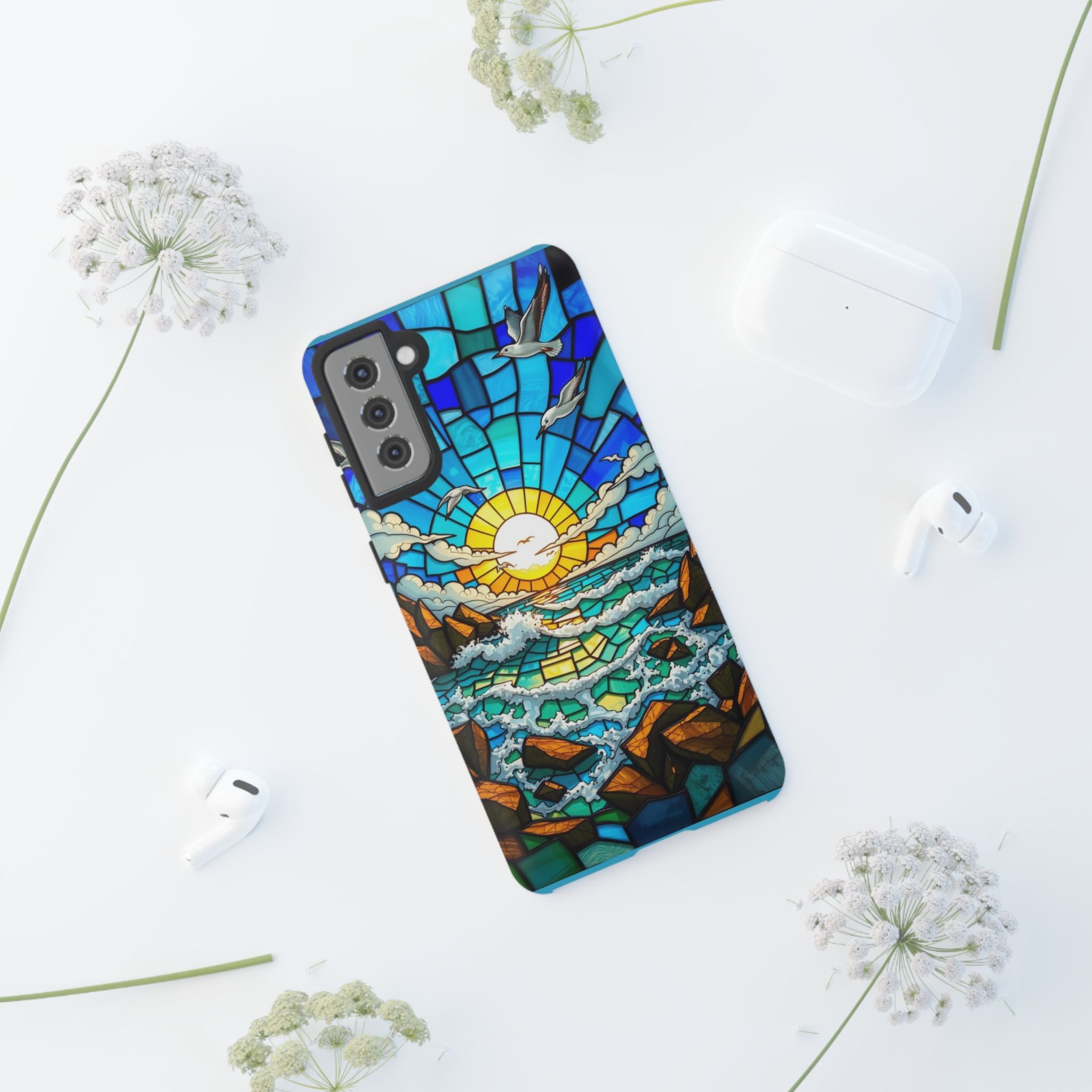 Beach Phone Case Samsung Ocean Sunset Phone Cover Stained Glass Phone Case Seascape Art for Beach Lovers Gift Coastal Vibe Accessory
