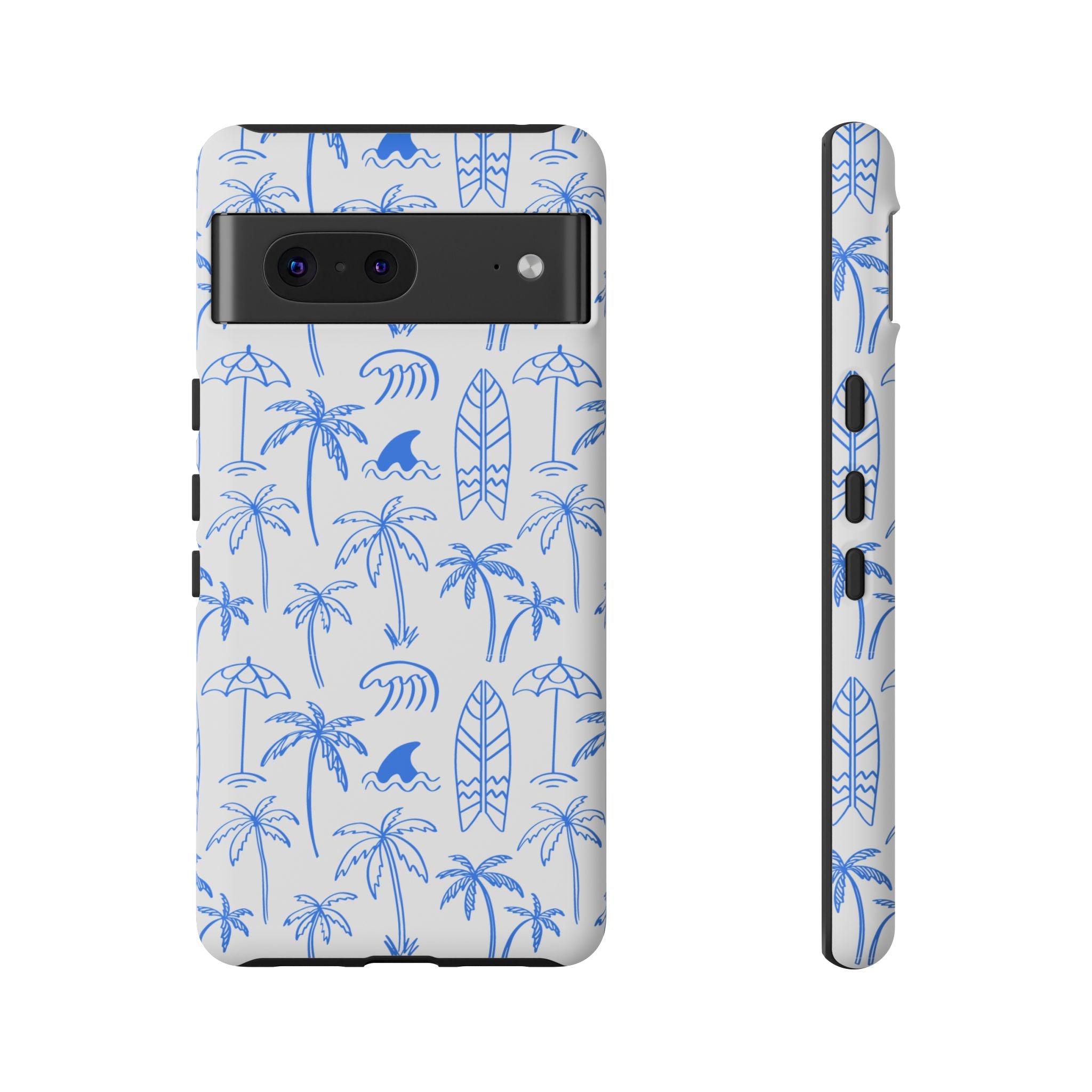 Tropical Beach Phone Case for iPhone, Samsung Galaxy, Google Pixel Palm Trees and Surfboards Design, Coastal Style, Durable Protection