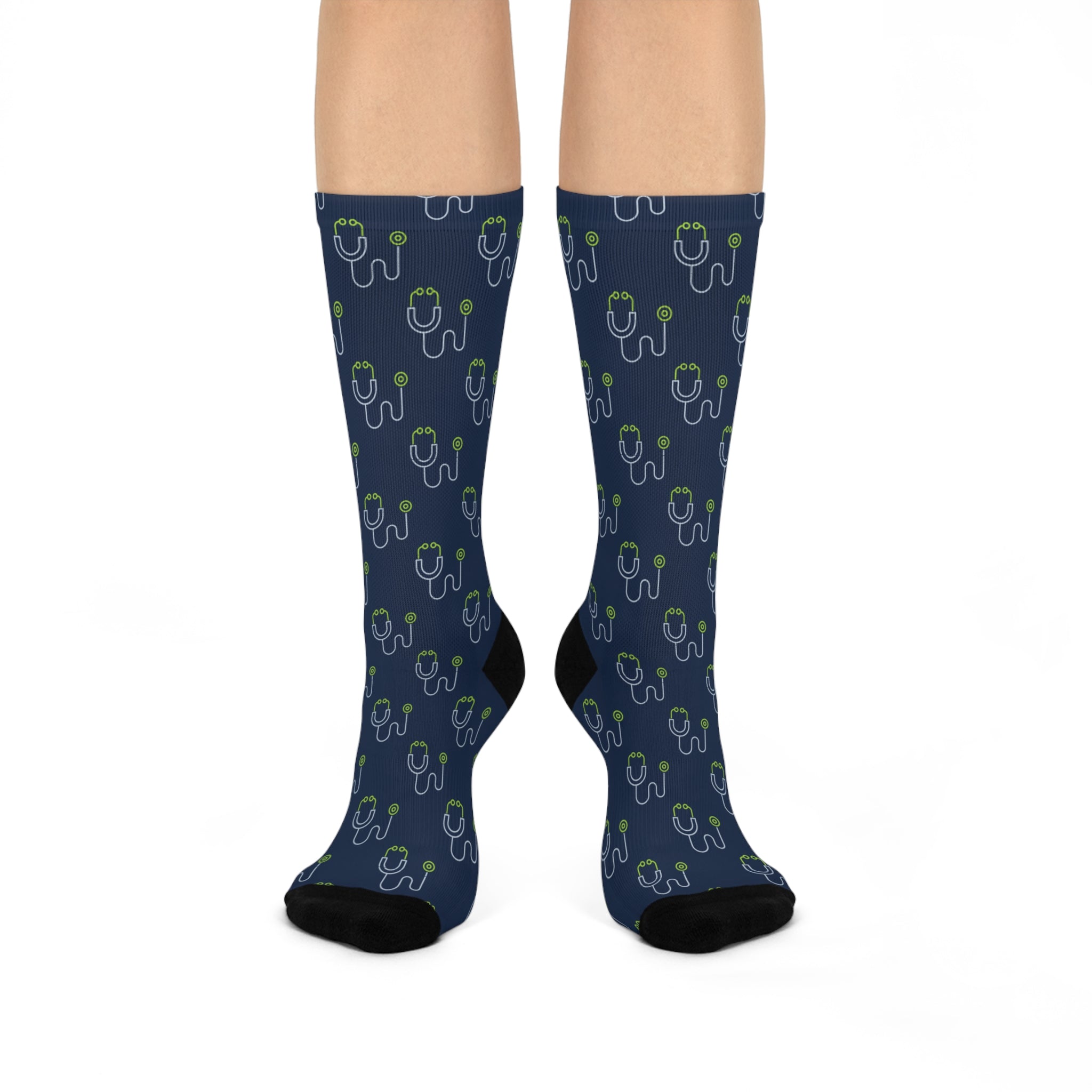 Stethoscope Print Socks: Medical Field Cushioned Crew Socks