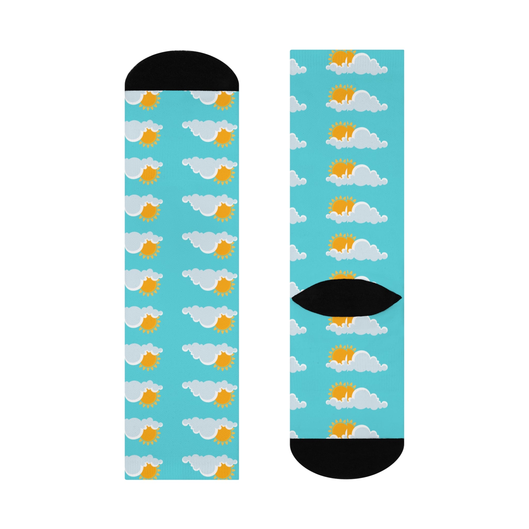 Sunny Sky Cushioned Crew Socks - Fun Cloud & Sun Pattern, Ultra-Comfortable Crew Socks
