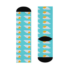 Sunny Sky Cushioned Crew Socks - Fun Cloud & Sun Pattern, Ultra-Comfortable Crew Socks